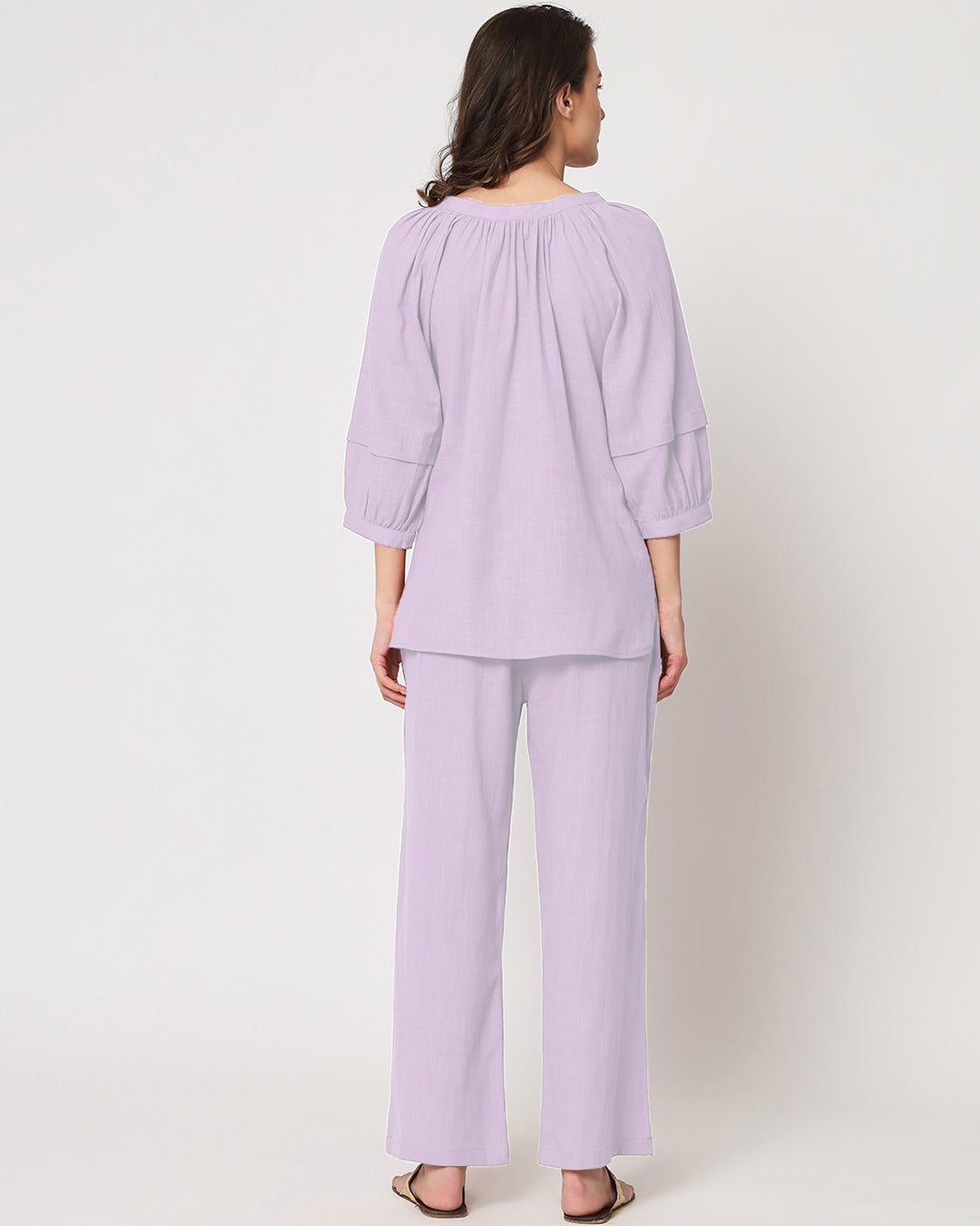 Lilac Button Neck Solid Top (Without Bottoms)