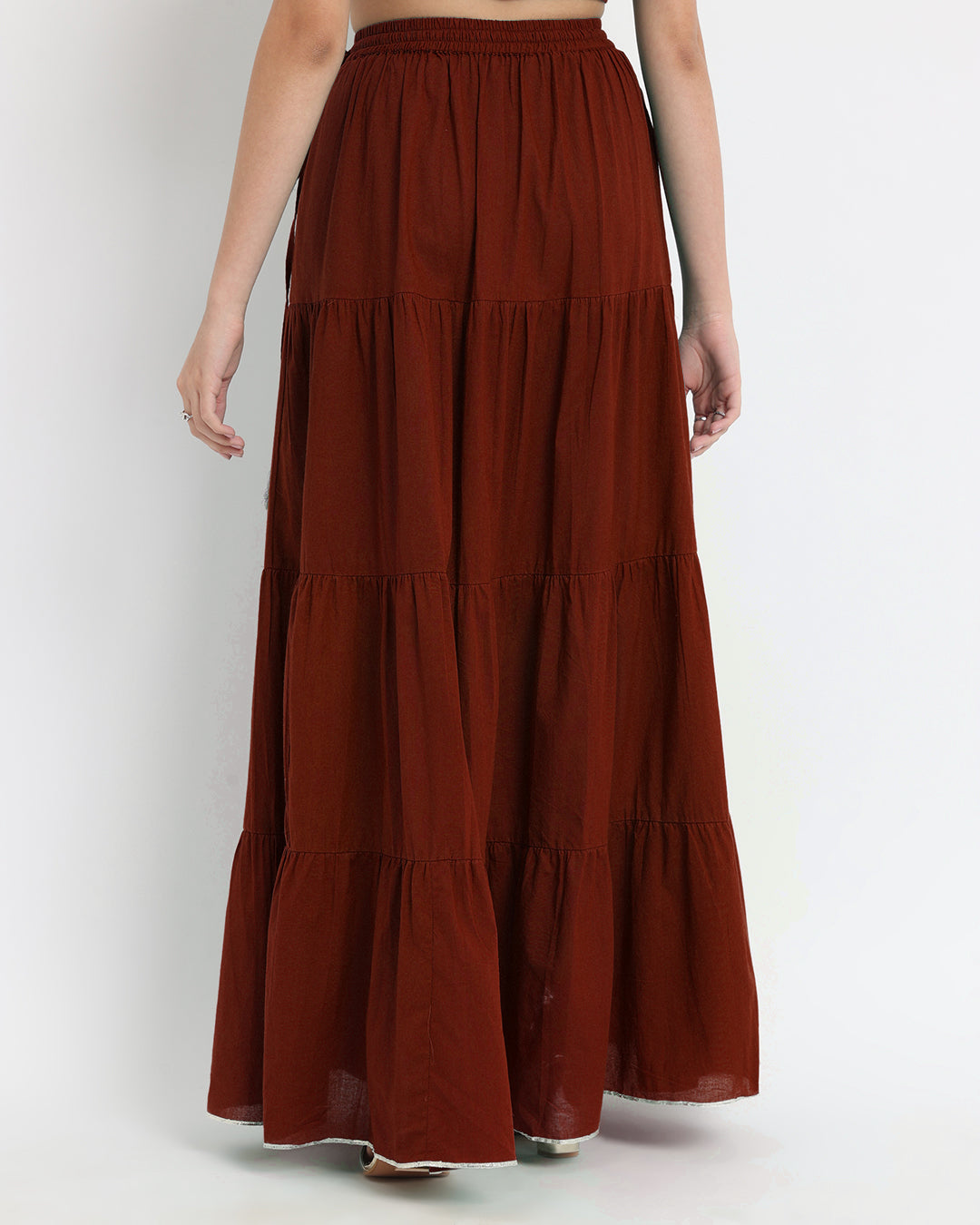 Russet Red Tiered Lace Skirt
