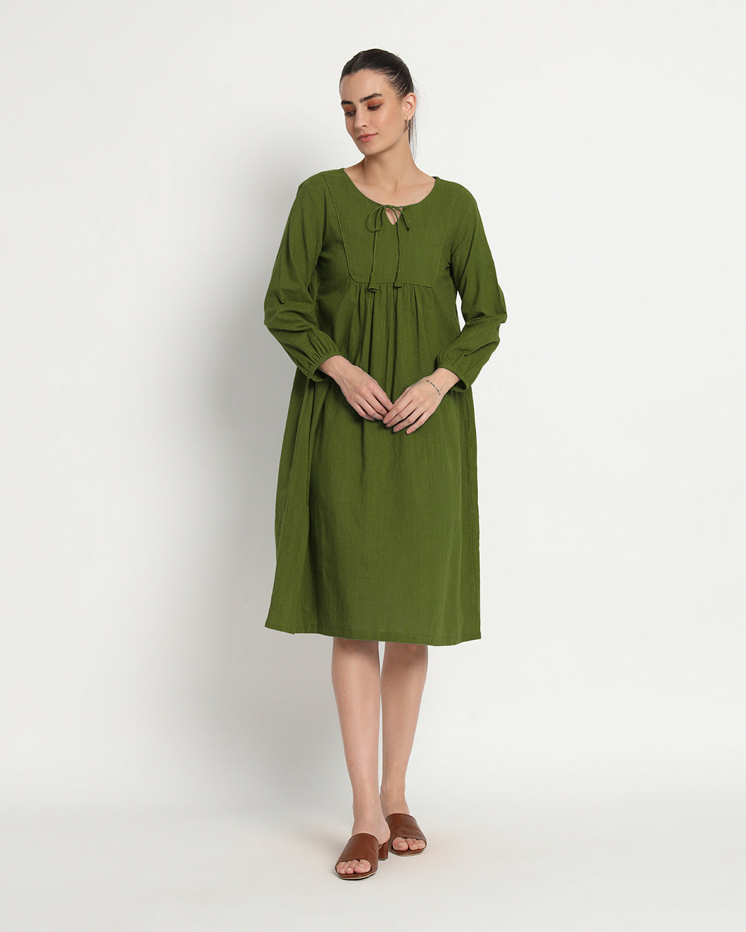 Greening Spring Playful Tie-Up Neck Dress