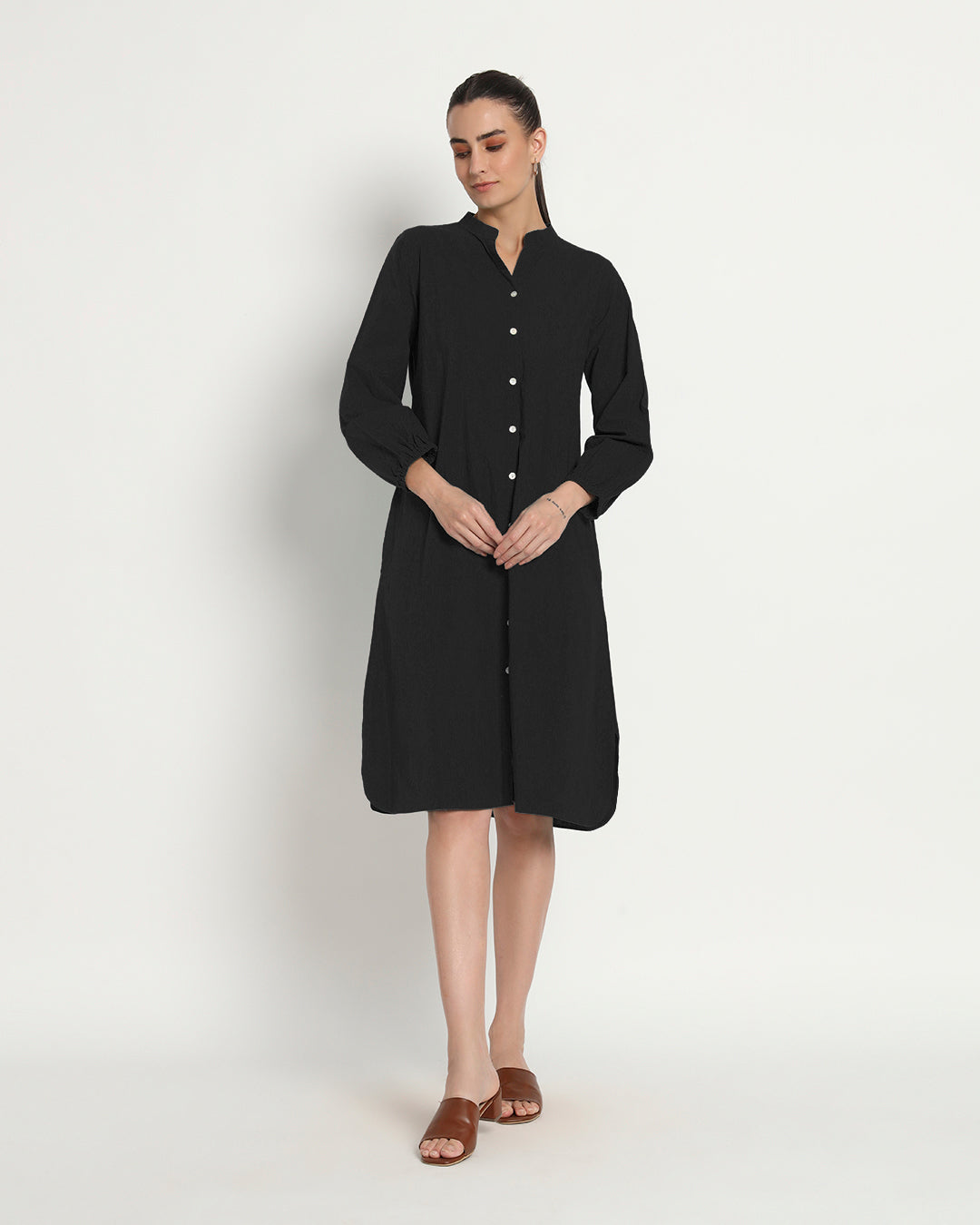 Classic Black Modish Elegance Notch Neck Dress