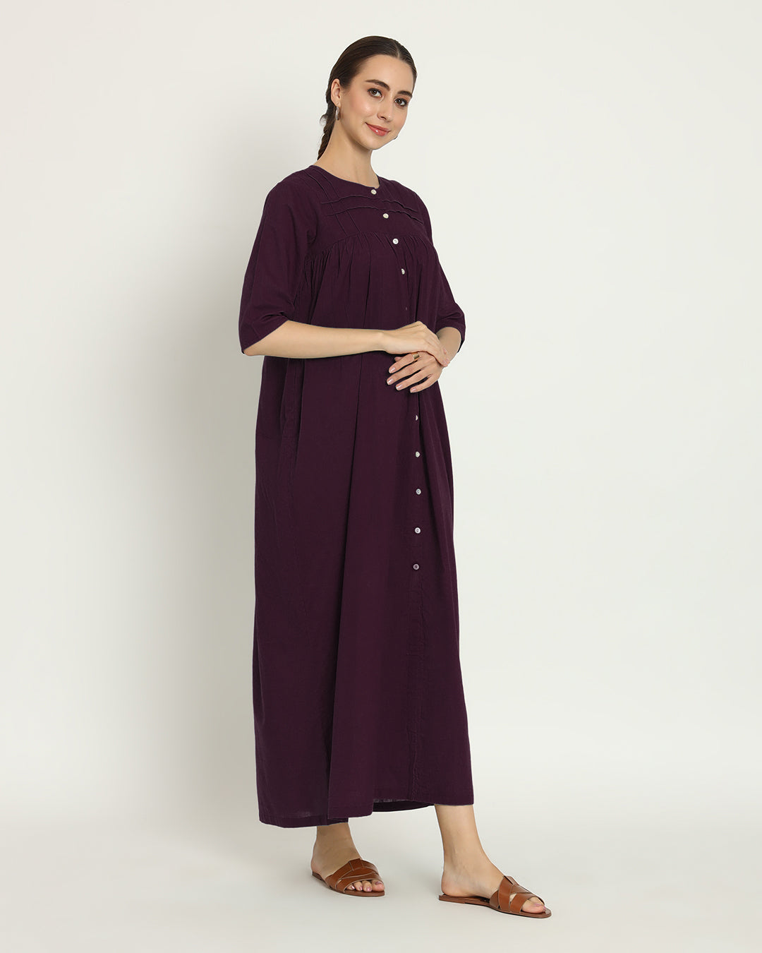 Combo: Lilac & Plum Passion Pleated Paradise Maxi Nightdress- Set Of 2