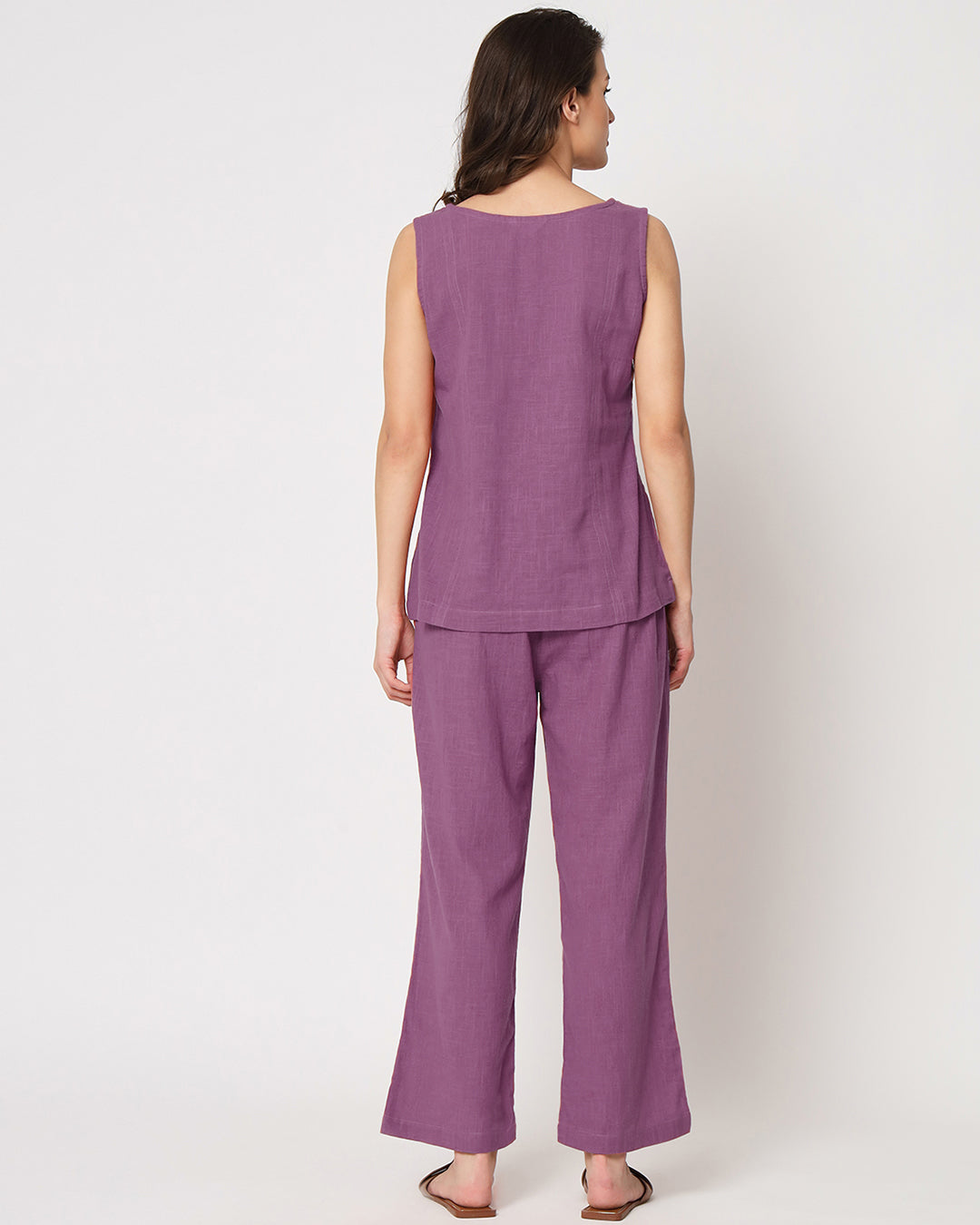 Wisteria Purple Sleeveless Short Length Solid Top (Without Bottoms)