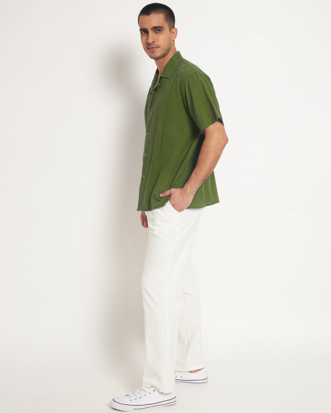 Combo: Classic Greening Spring Half Sleeves Men's Shirt & Pants