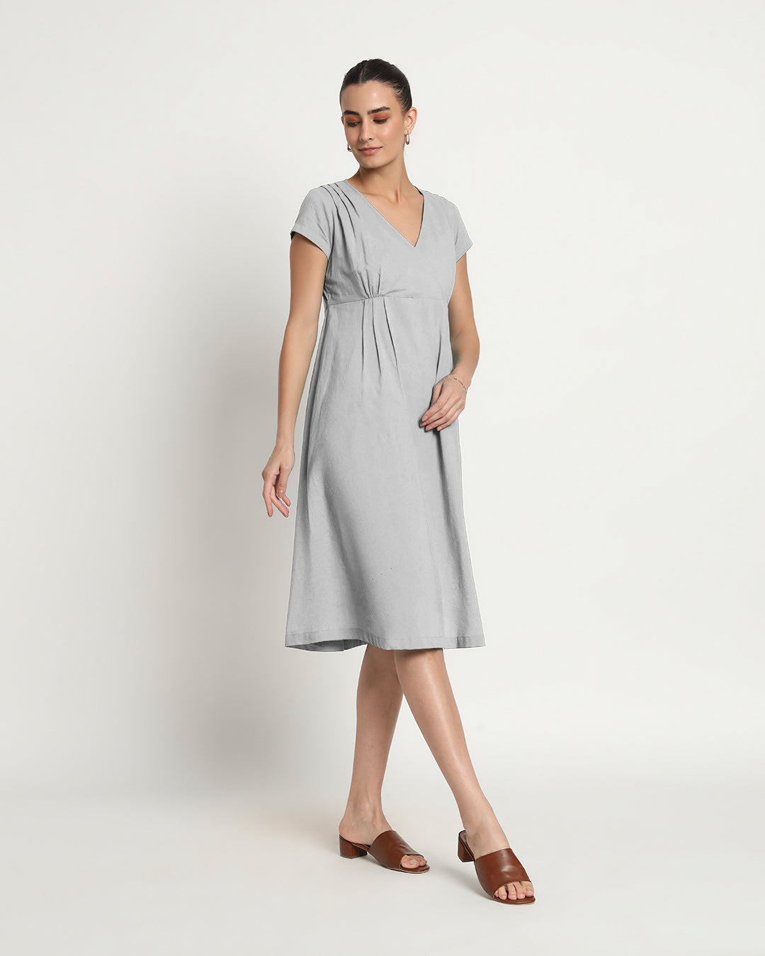 Iced Grey Voguish Verve V Neck Dress