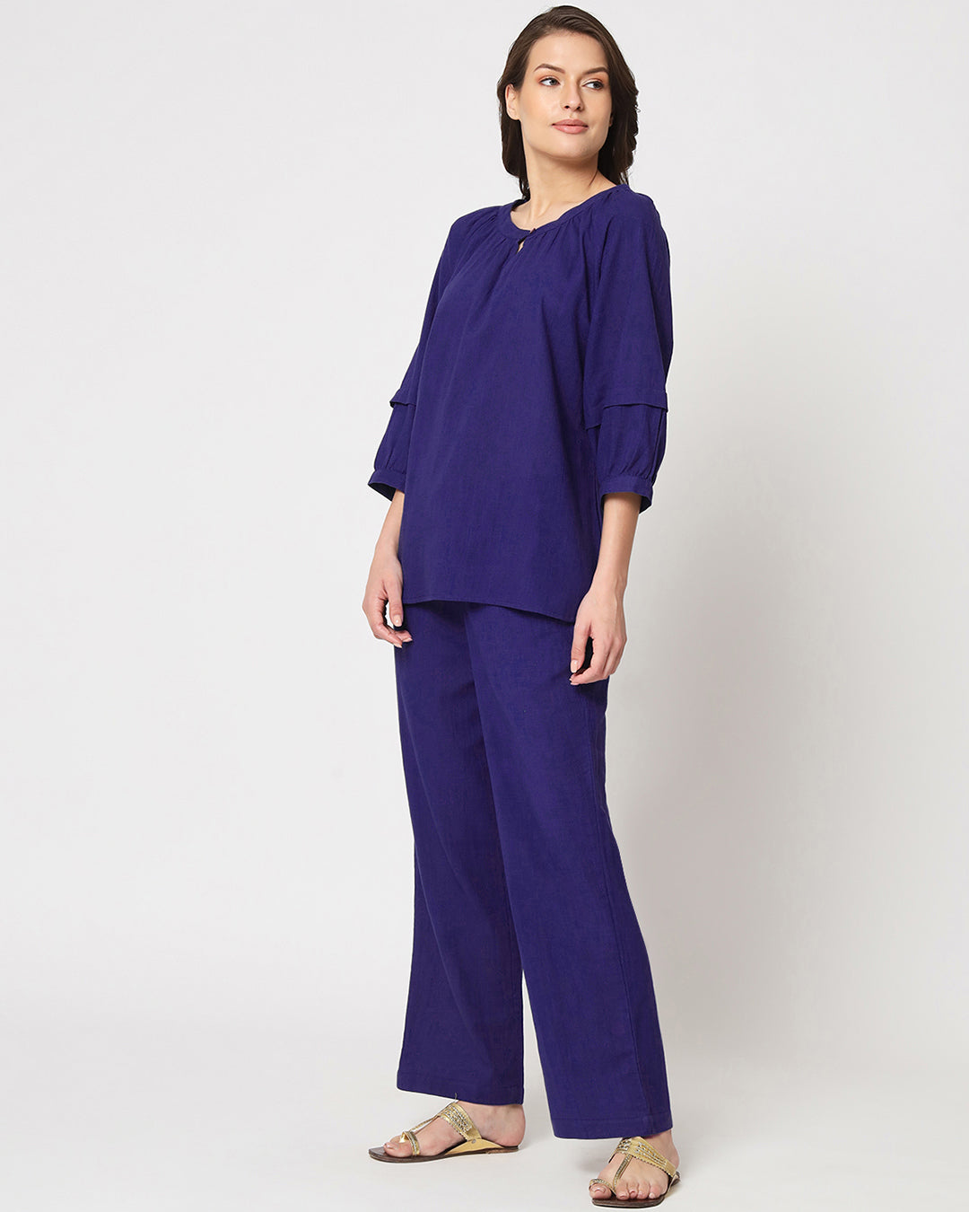 Aurora Purple Button Neck Solid Top (Without Bottoms)