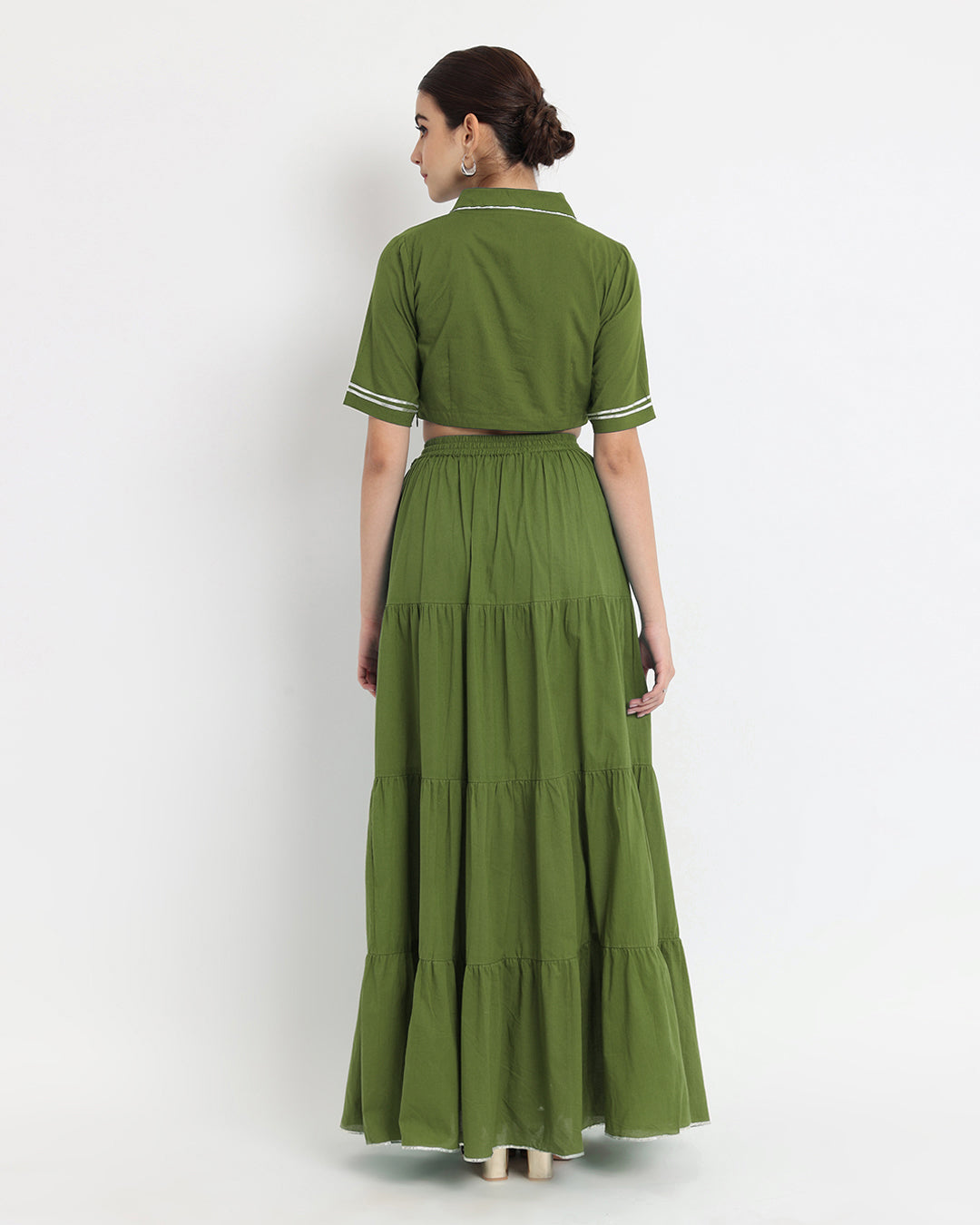 Greening Spring Tiered Lace Royal Wrap Fusion Co-ord Set