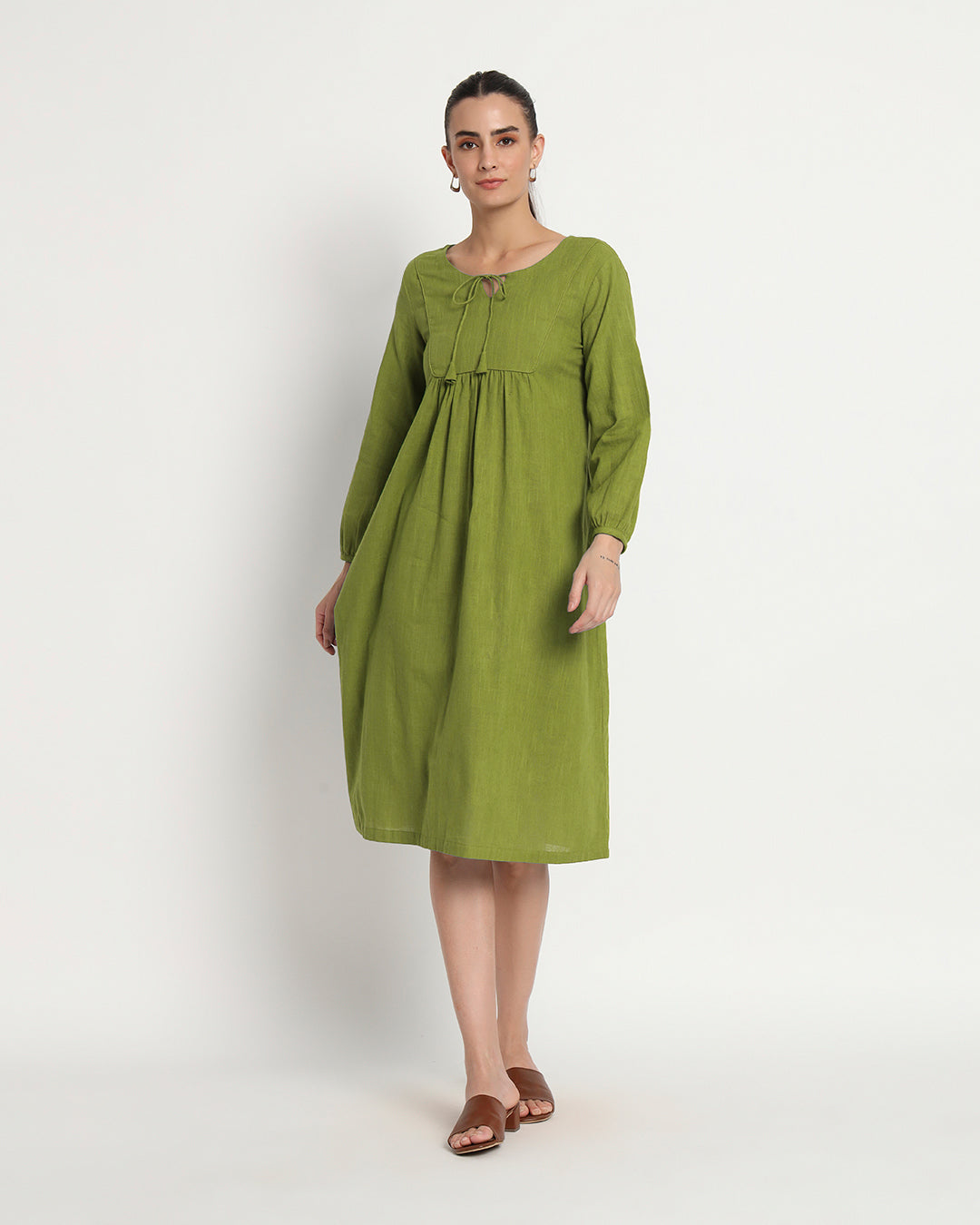 Sage Green Playful Tie-Up Neck Dress