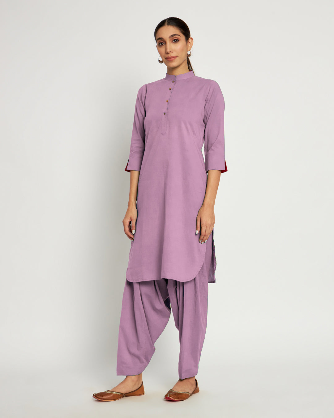 Iris Pink Band Collar Neck Solid Kurta (Without Bottoms)