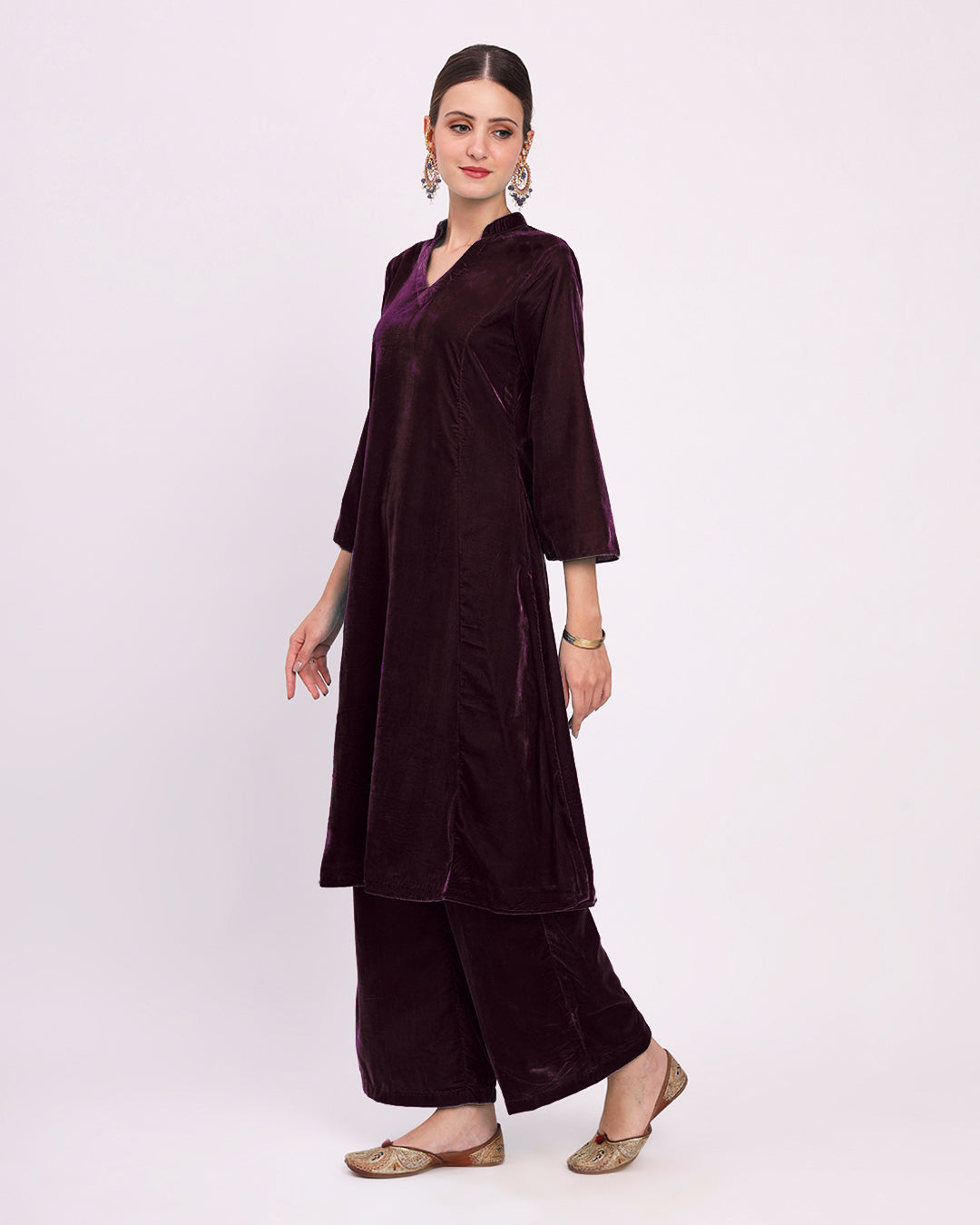 Plum Passion Royal Notch Velvet Gala Co-ord Set