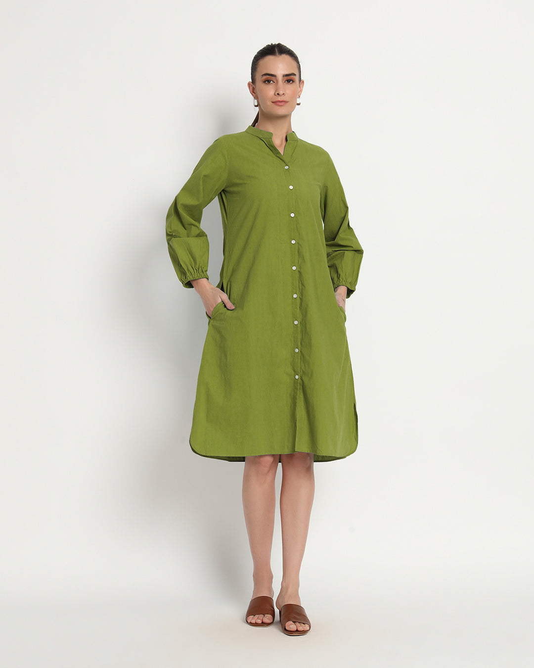Sage Green Modish Elegance Notch Neck Dress