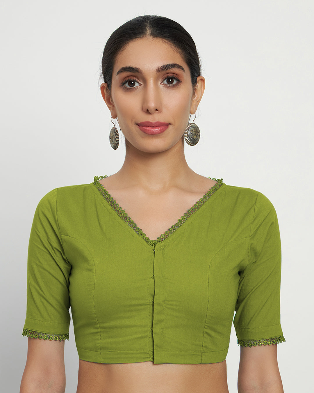 Sage Green V Neck Lace Medley Blouse