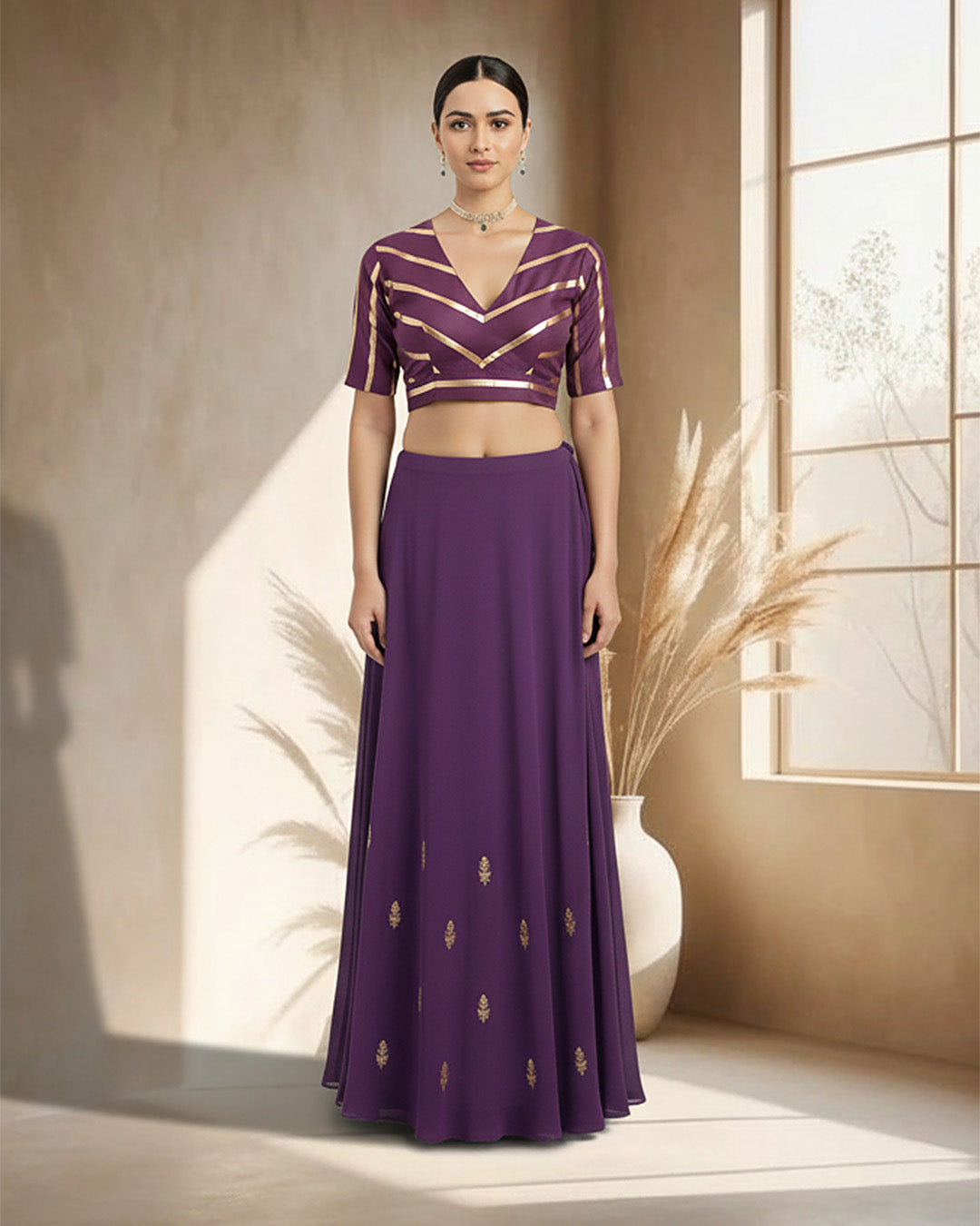 Wine Glisten Gala Deep V Blouse
