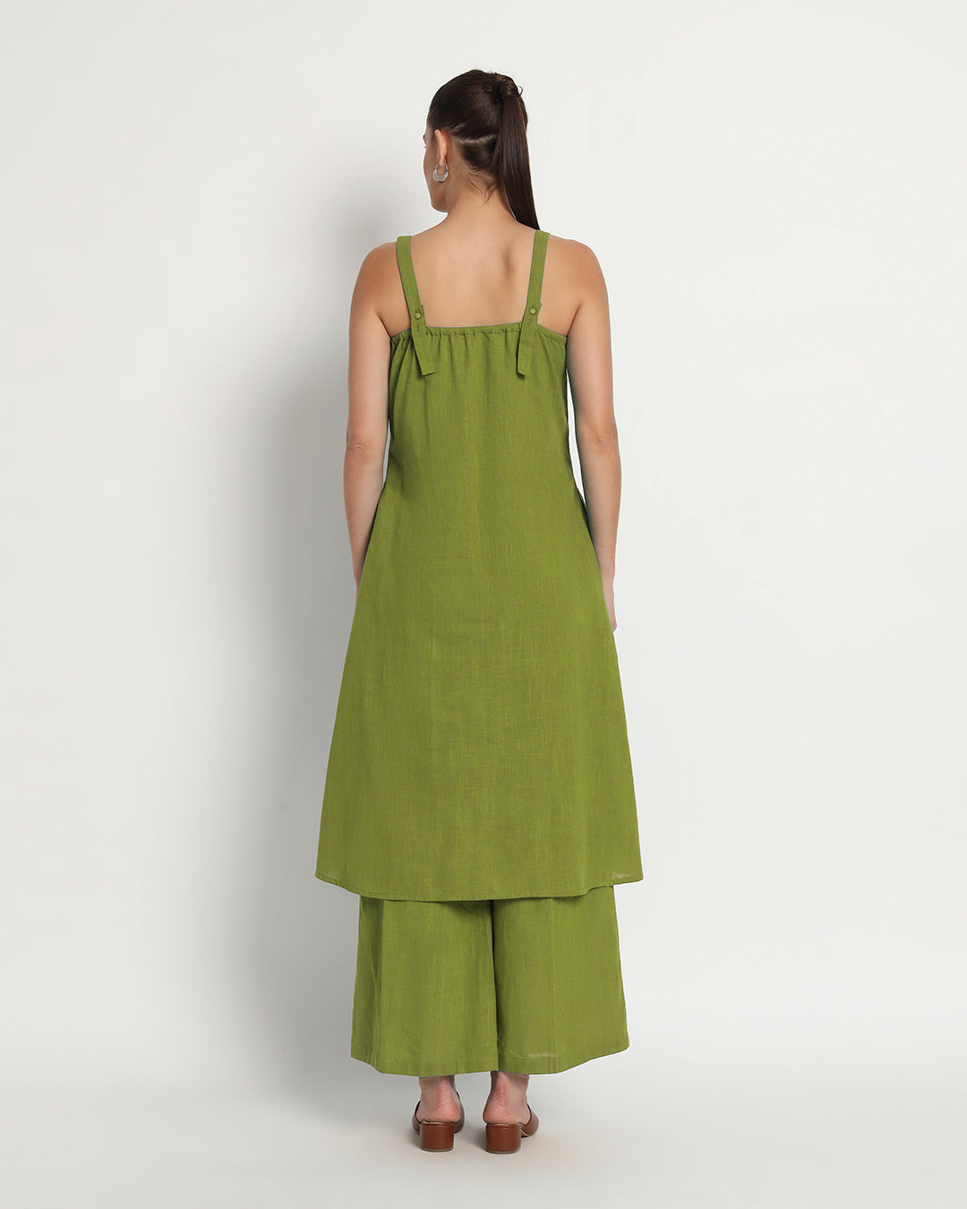 Sage Green Dreamy Flare Spaghetti Solid Co-ord Set