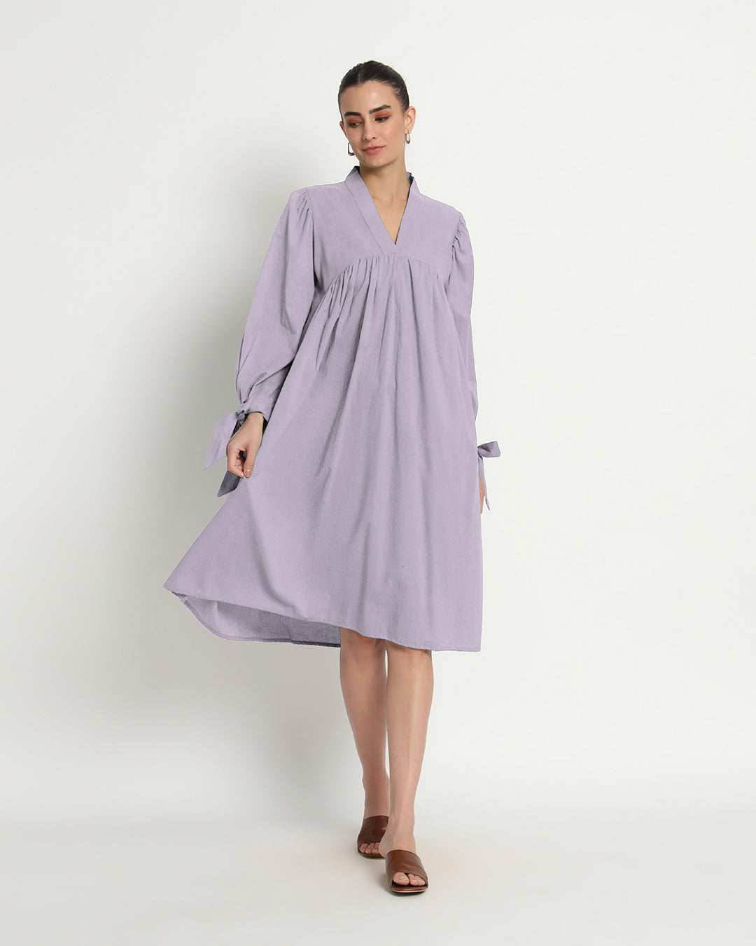 Lilac Bowtiful Gathering V Neck Dress