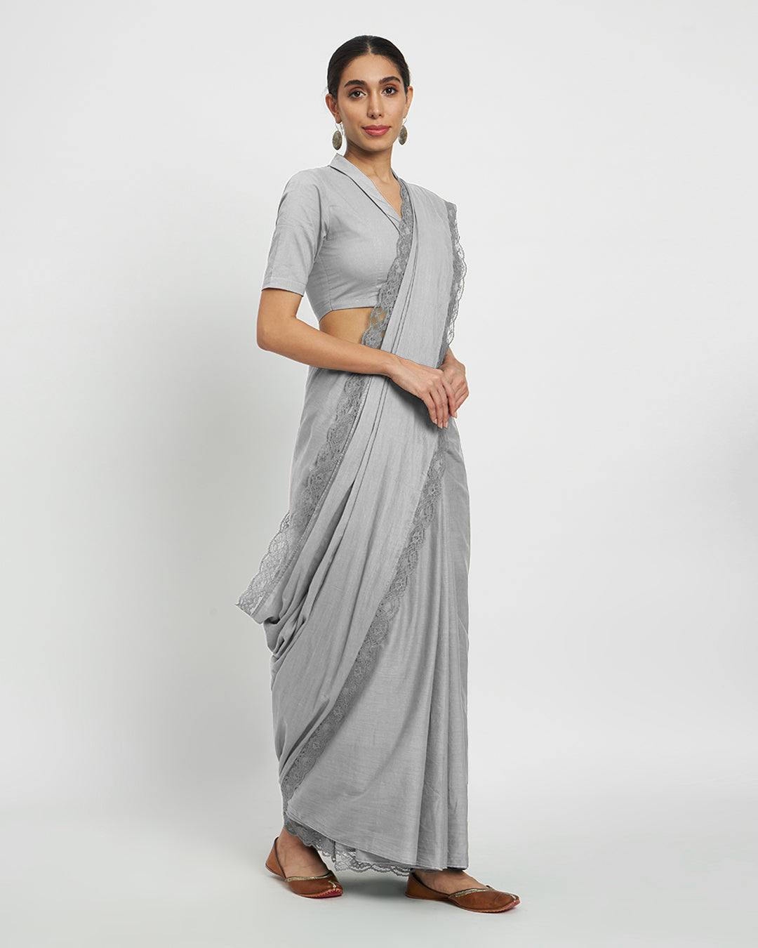 Iced Grey Lace Medley Cotton Saree