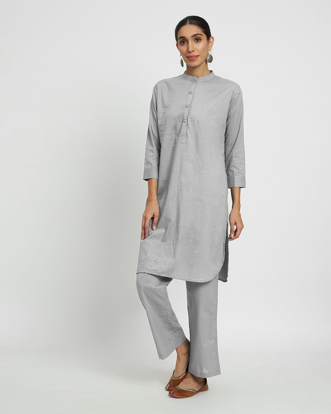 Iced Grey Modern Mandarin Collar Solid Kurta (Without Bottoms)