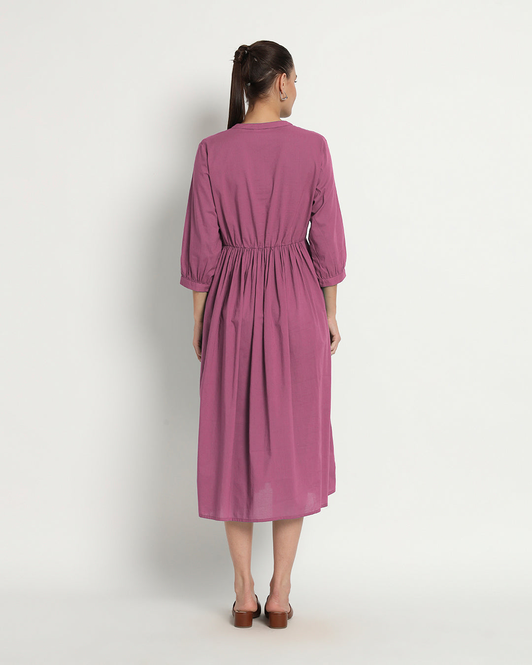 Wings Of Rose Gathered V-Neck Stretch Dress