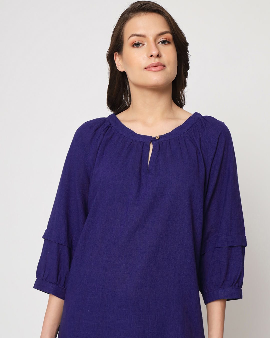 Aurora Purple Button Neck Solid Top (Without Bottoms)