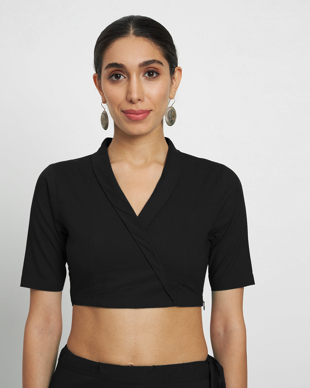 Combo: Black & Deep Teal Wrap Fusion Blouse- Set of 2