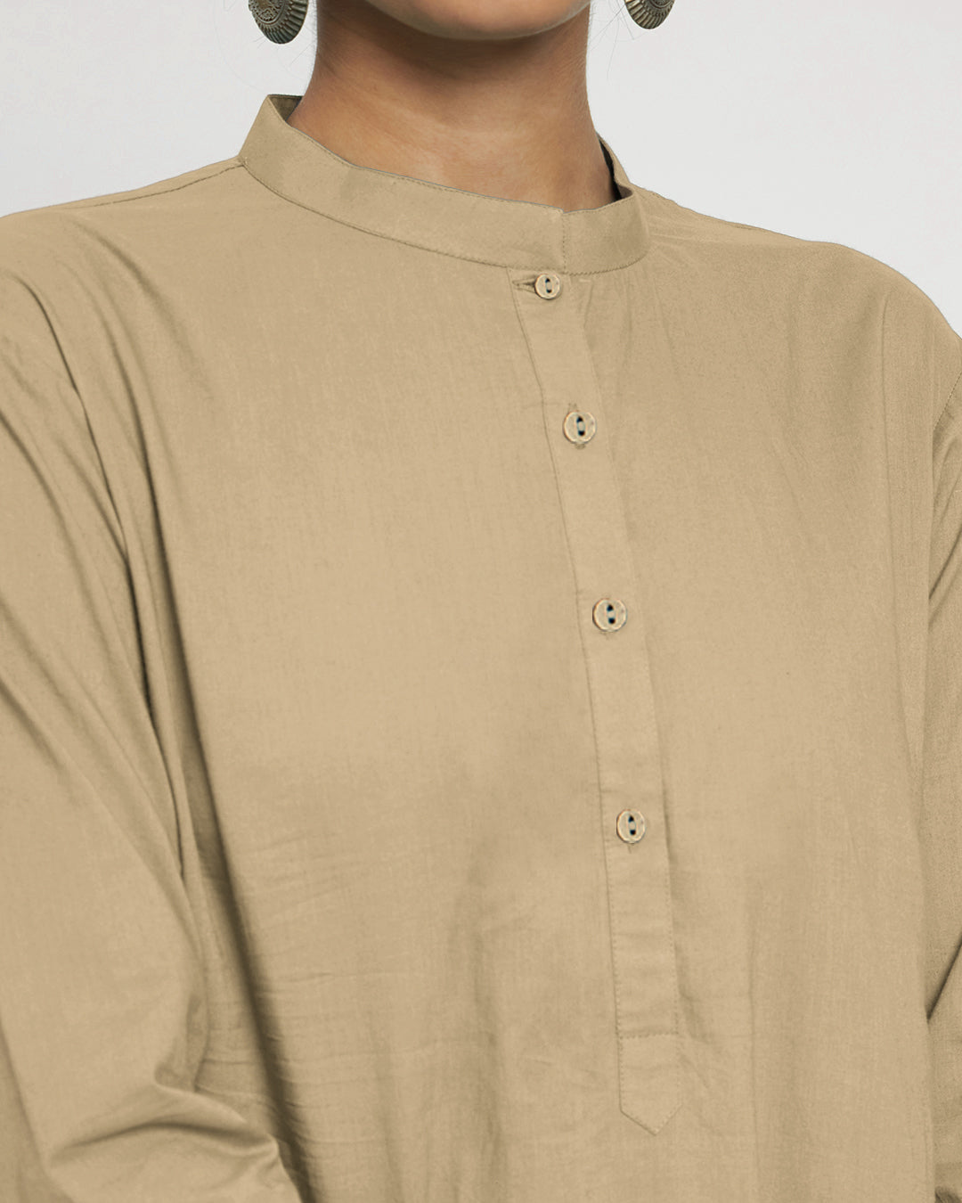 Day In Beige Modern Mandarin Collar Solid Kurta (Without Bottoms)
