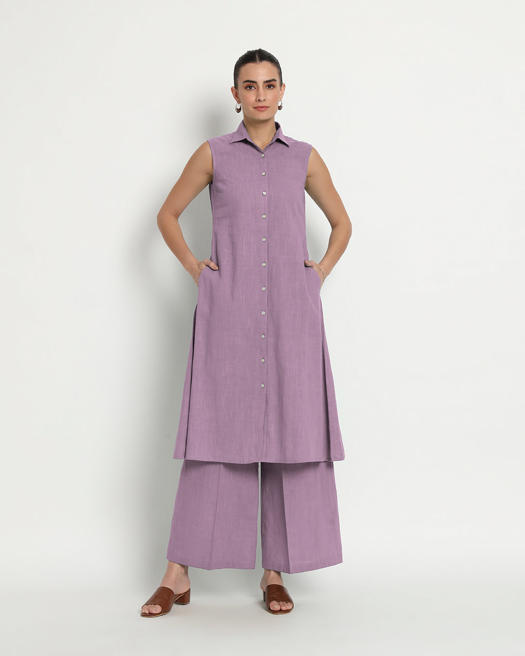 Iris Pink Artful A-Line Solid Co-ord Set