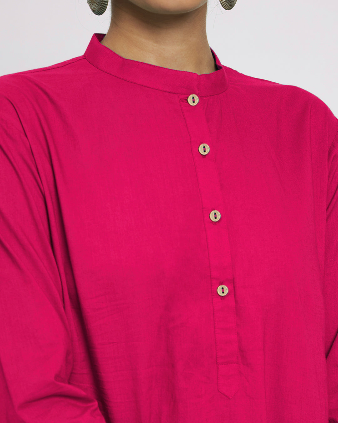 Queen's Gulabi Modern Mandarin Collar Solid Co-ord Set