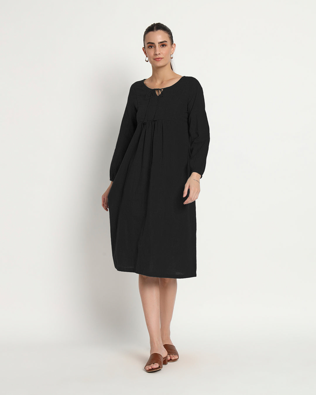 Classic Black Playful Tie-Up Neck Dress