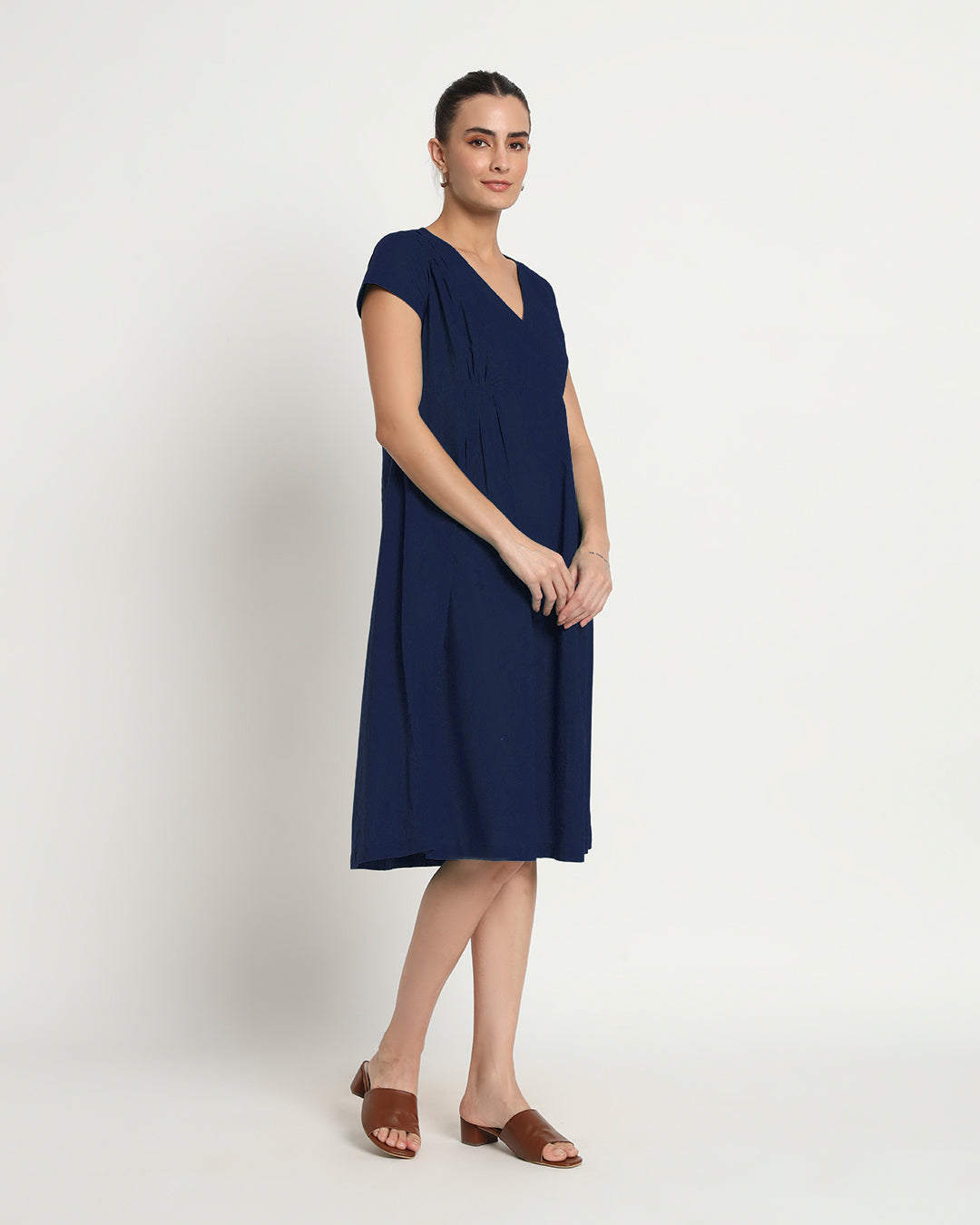 Midnight Blue Voguish Verve V Neck Dress