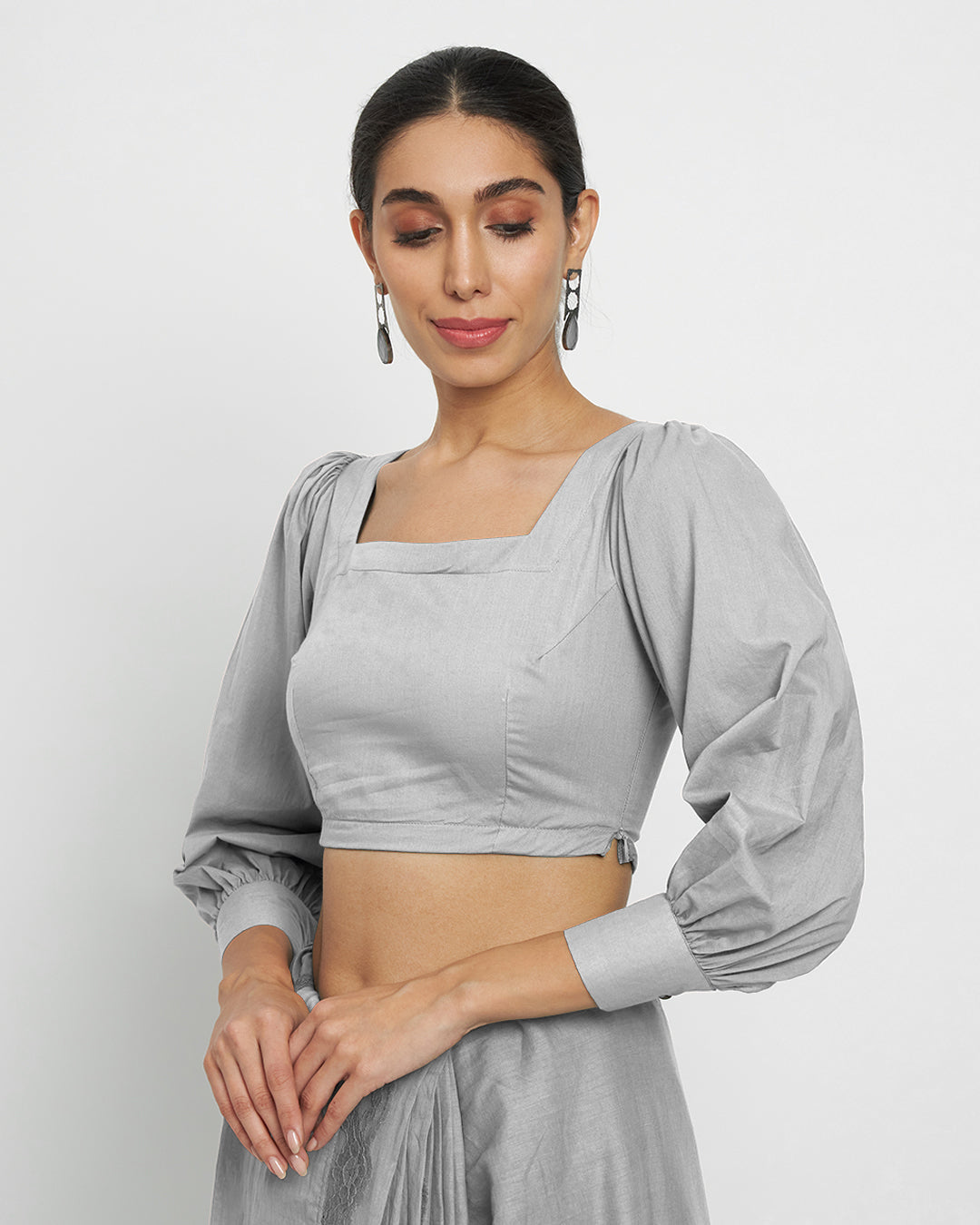 Iced Grey Square Sleekness Saree & Blouse Co-ord Set