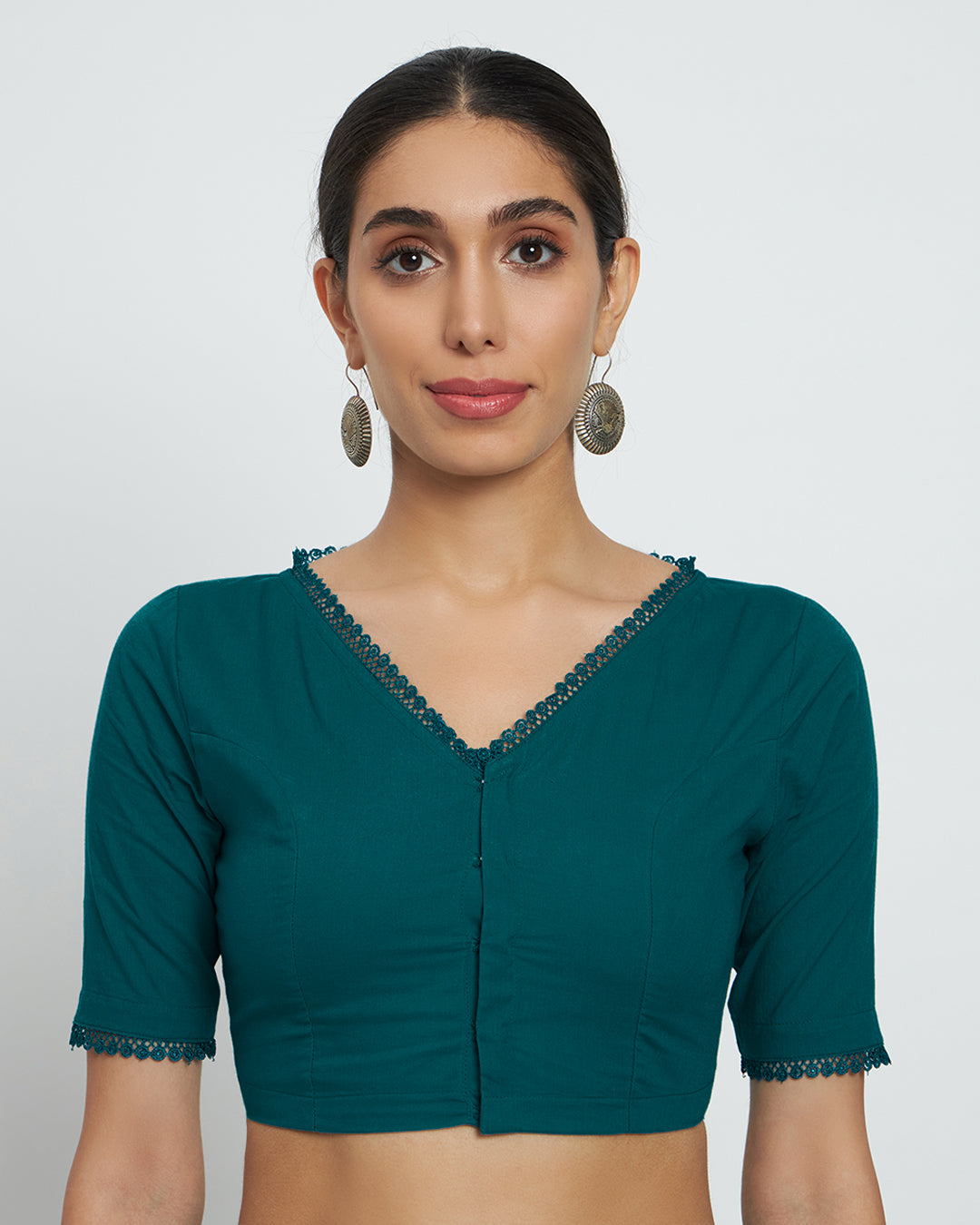 Combo: Black & Deep Teal V Neck Lace Medley Blouse- Set of 2