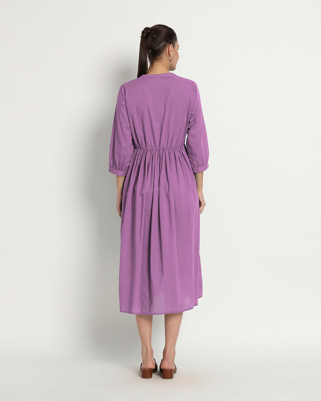 Wisteria Purple Gathered V-Neck Stretch Dress