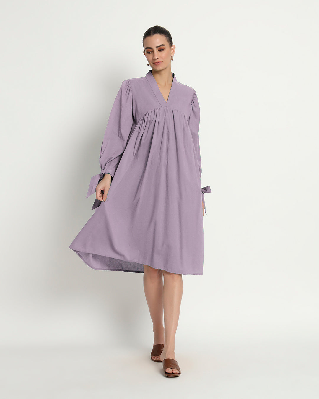 Iris Pink Bowtiful Gathering V Neck Dress