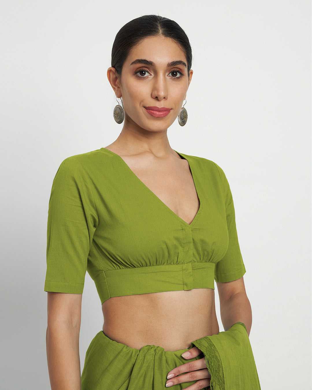 Combo: Midnight Blue & Sage Green V Gathers Blouse- Set of 2