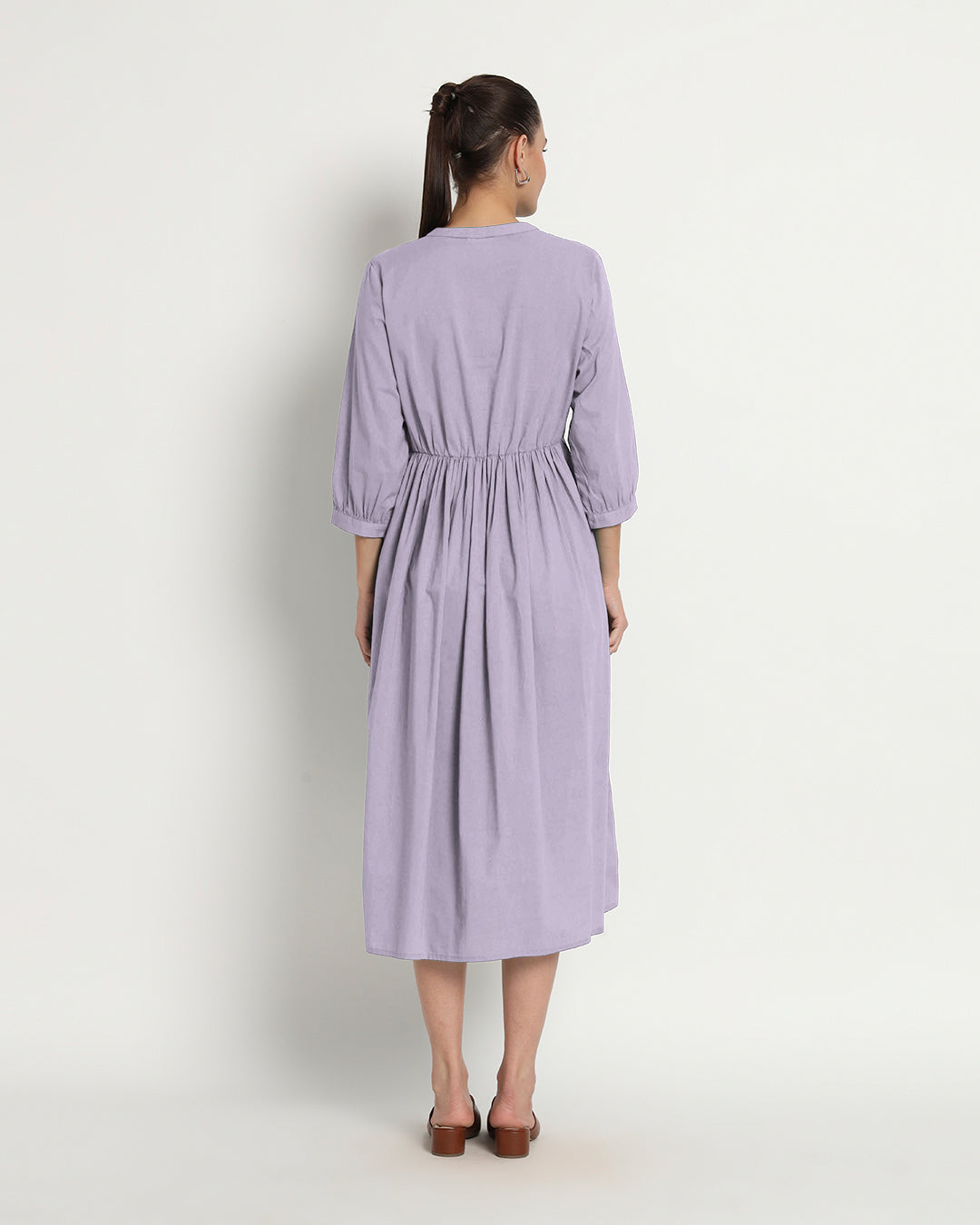 Lilac Gathered V-Neck Stretch Dress