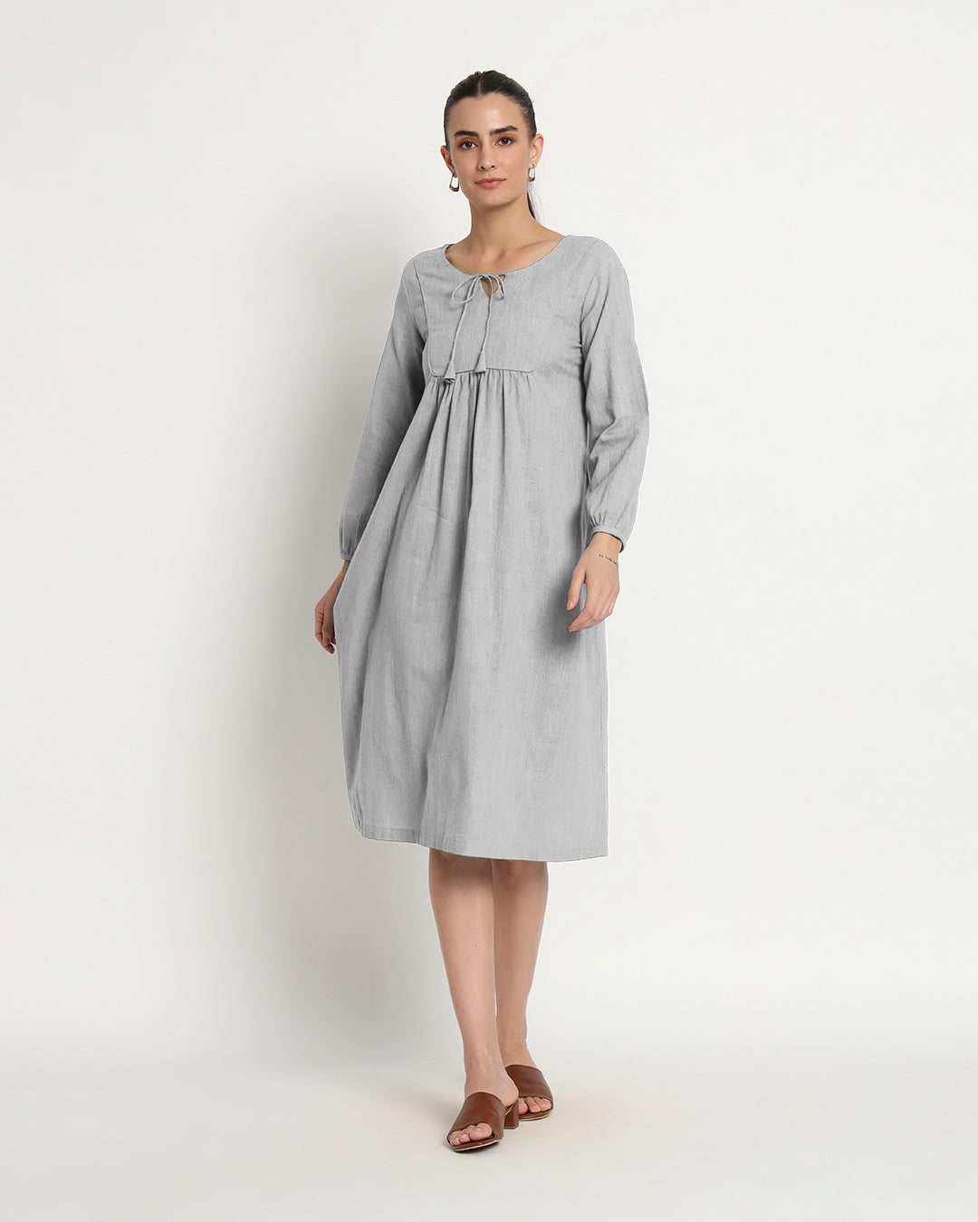 Iced Grey Playful Tie-Up Neck Dress