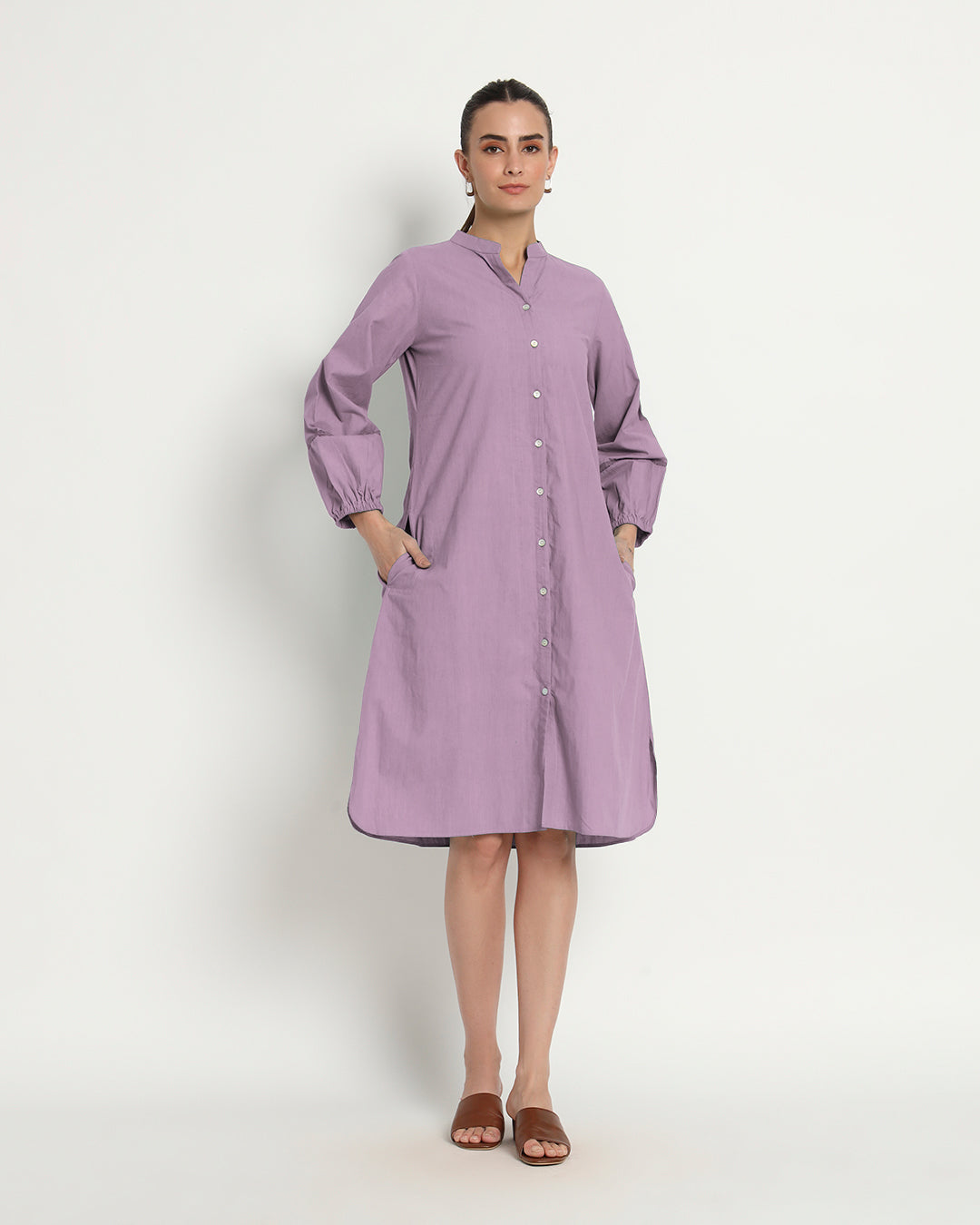 Iris Pink Modish Elegance Notch Neck Dress
