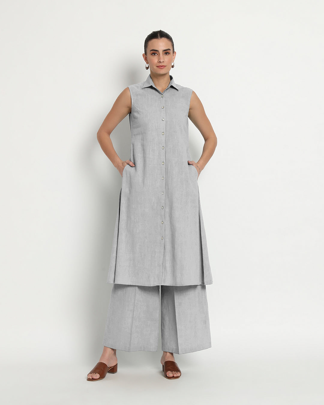 Iced Grey Artful A-Line Solid Co-ord Set
