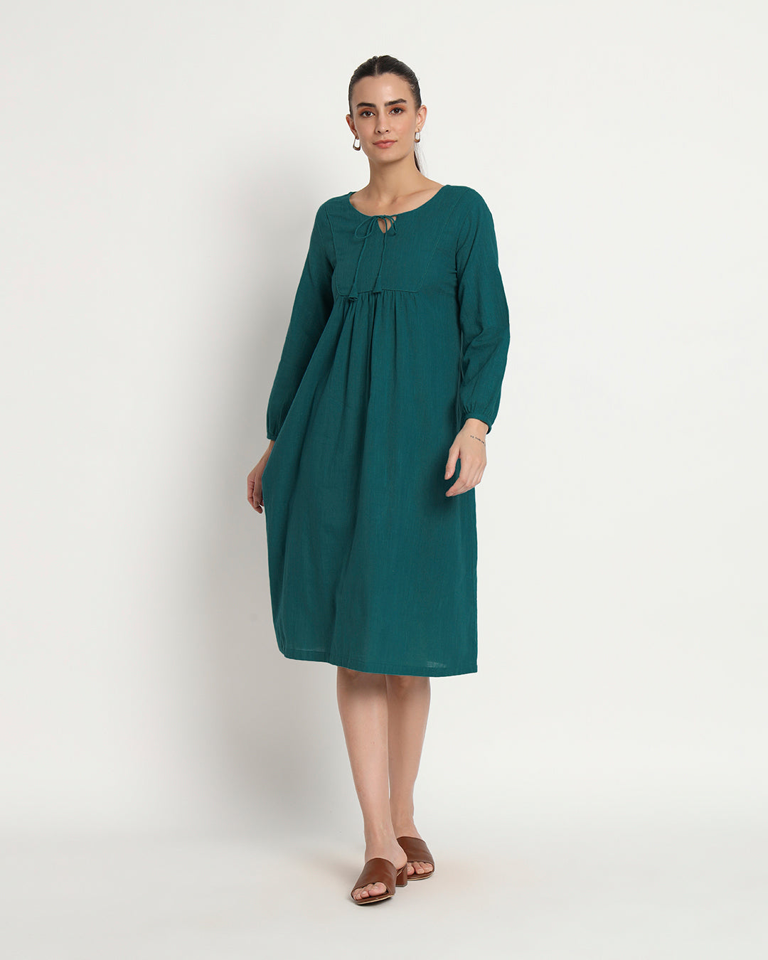 Deep Teal Playful Tie-Up Neck Dress
