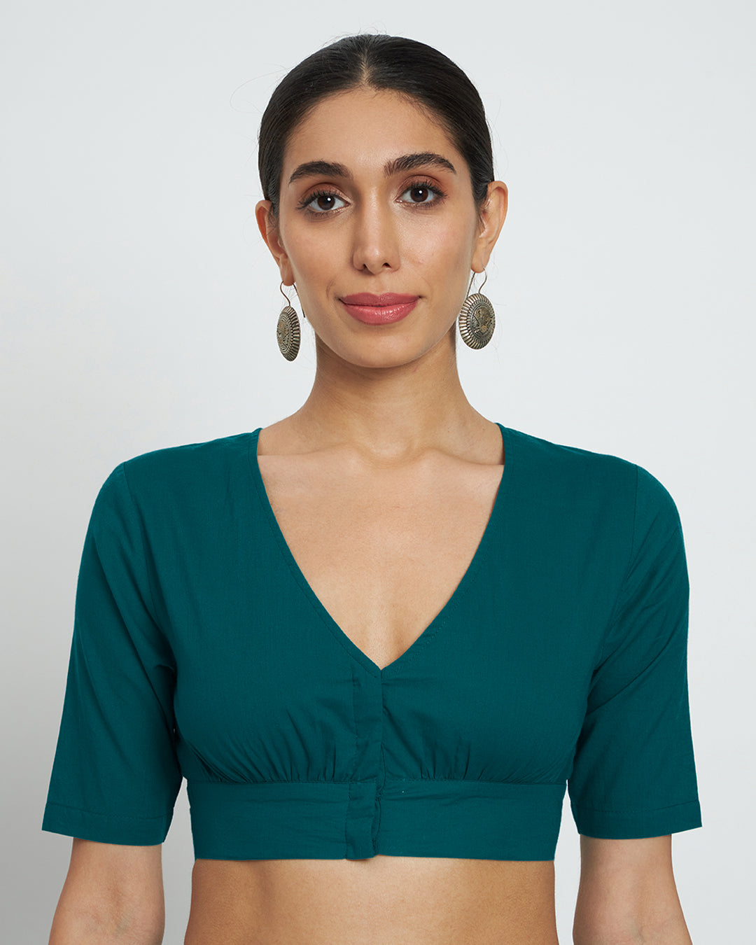 Combo: Black & Deep Teal V Gathers Blouse- Set of 2