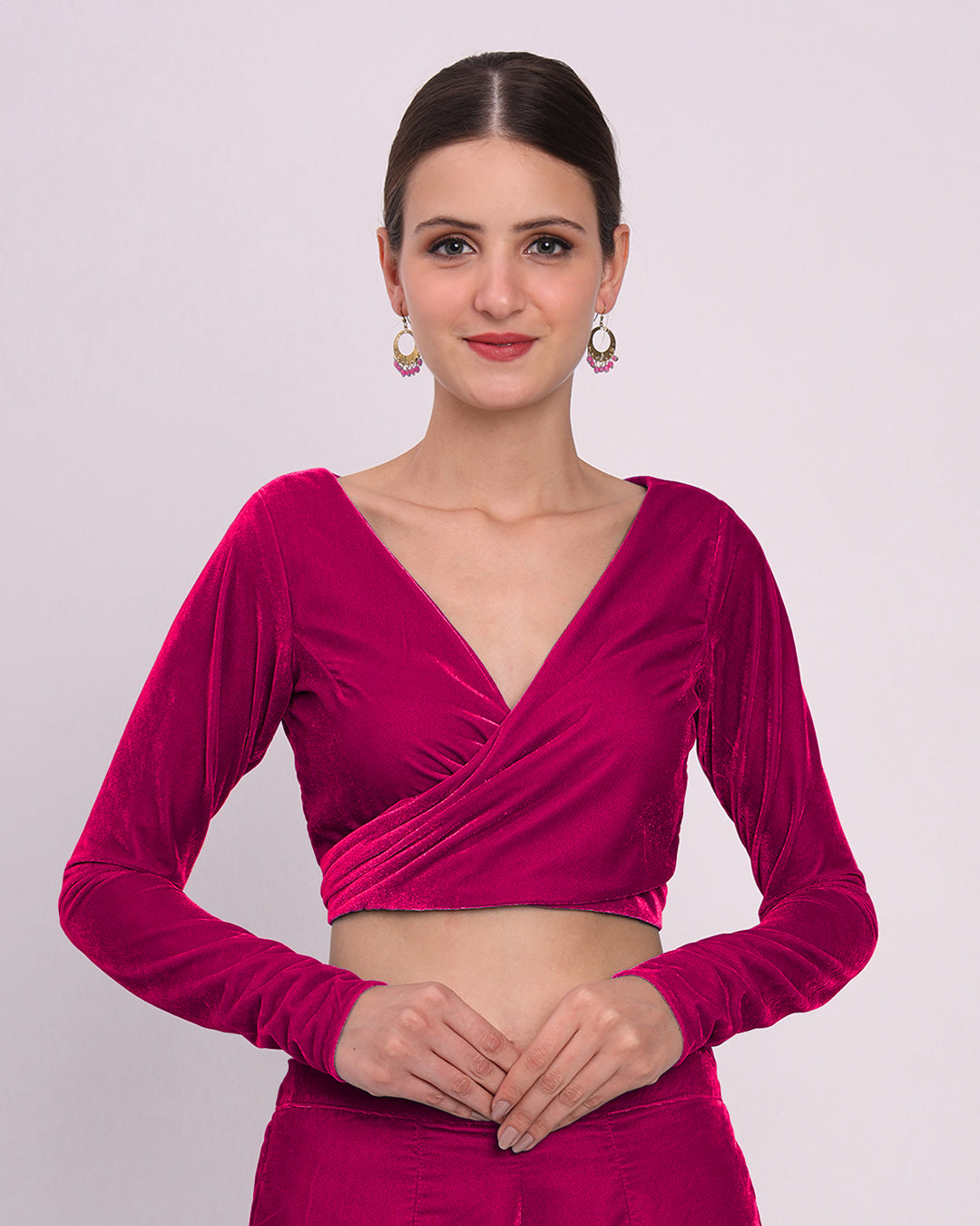 Queen's Gulabi Knotty By Nature Velvet Blouse