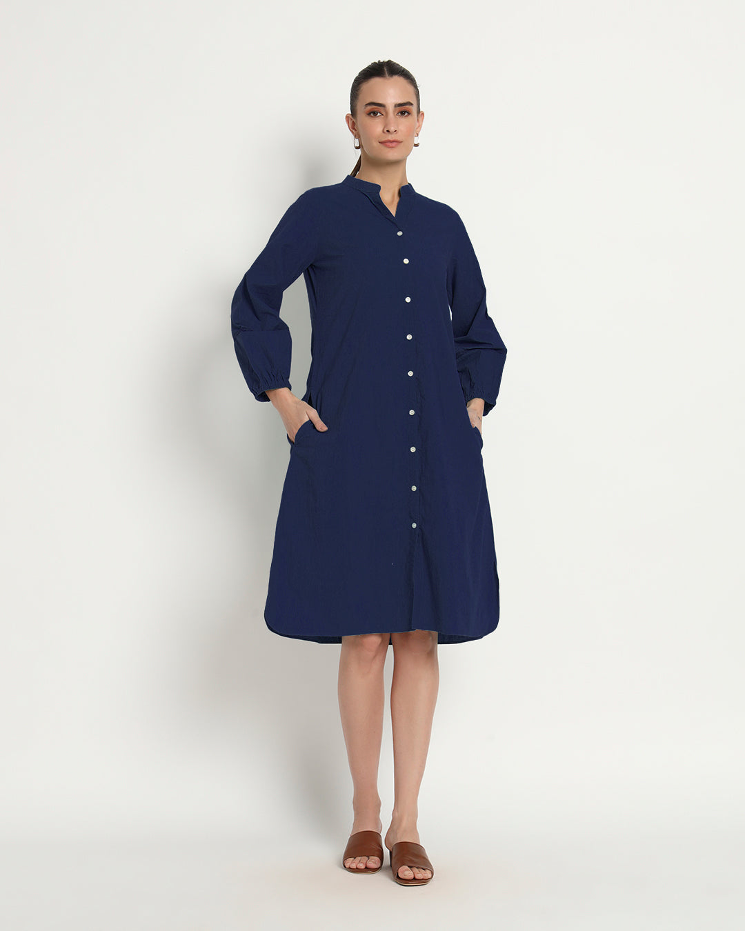 Midnight Blue Modish Elegance Notch Neck Dress