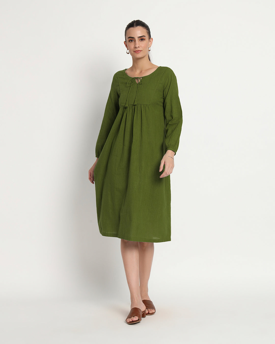 Greening Spring Playful Tie-Up Neck Dress