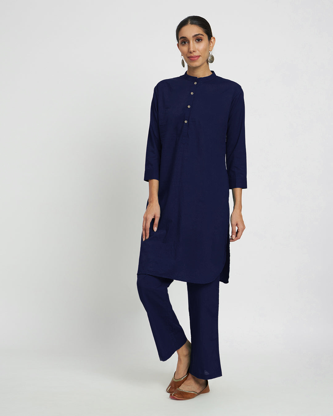 Midnight Blue Modern Mandarin Collar Solid Co-ord Set