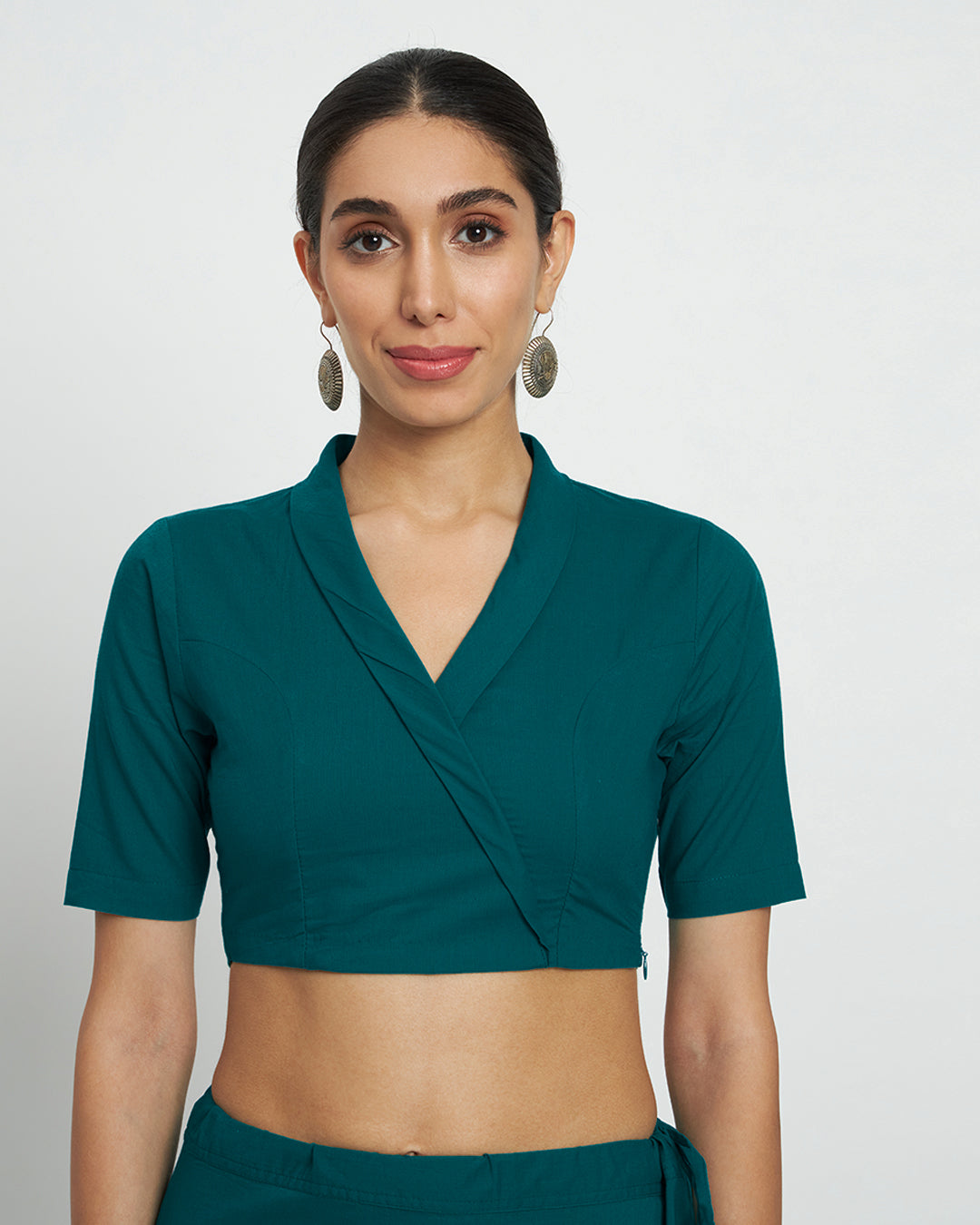 Combo: Black & Deep Teal Wrap Fusion Blouse- Set of 2