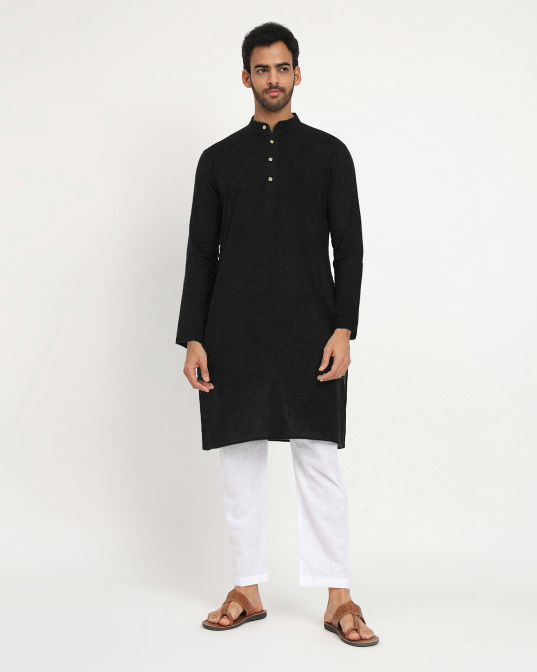 Combo: Classic Black Monochromatic Mandarin Collar Men's Kurta & Pyjama