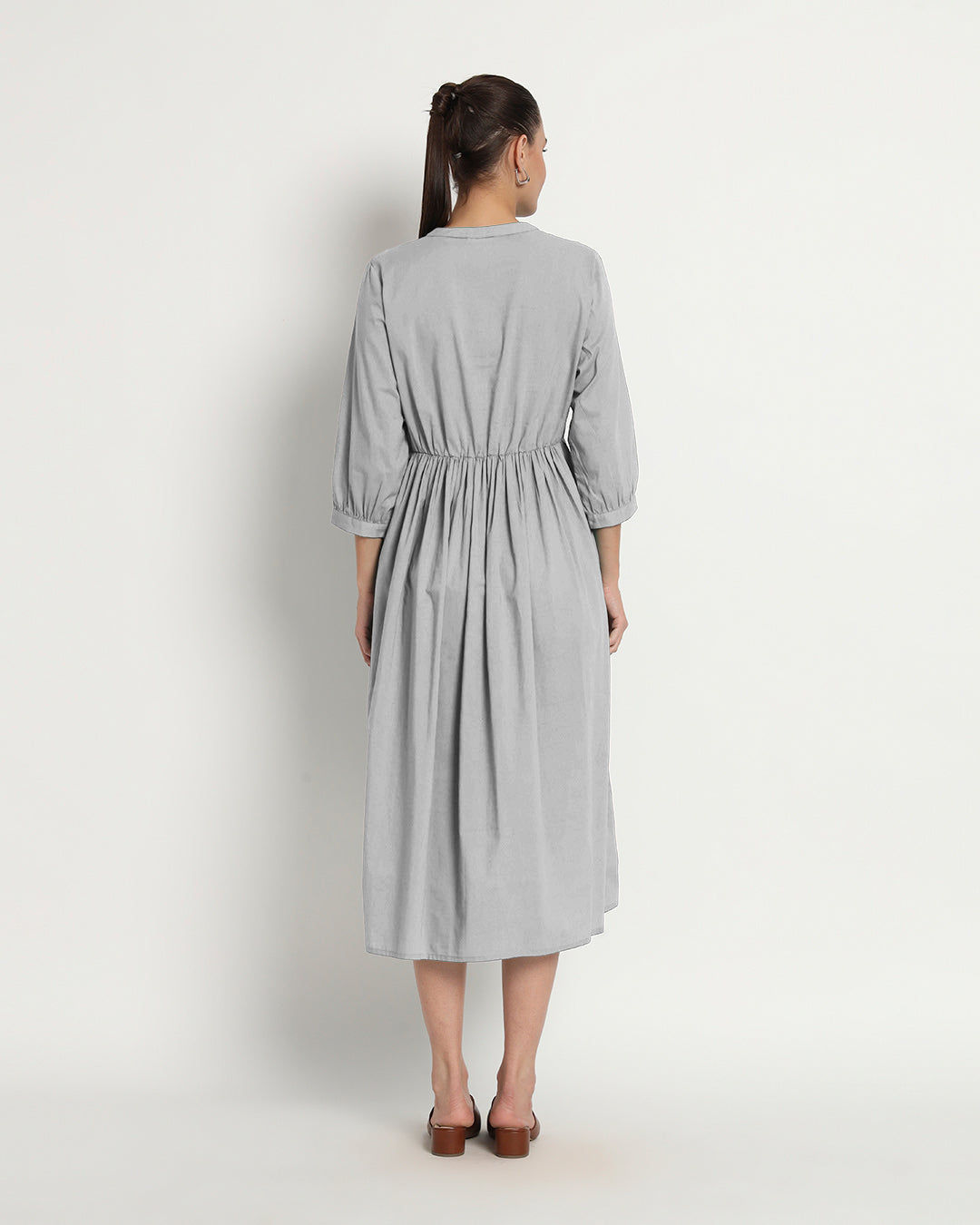 Iced Grey Gathered V-Neck Stretch Dress
