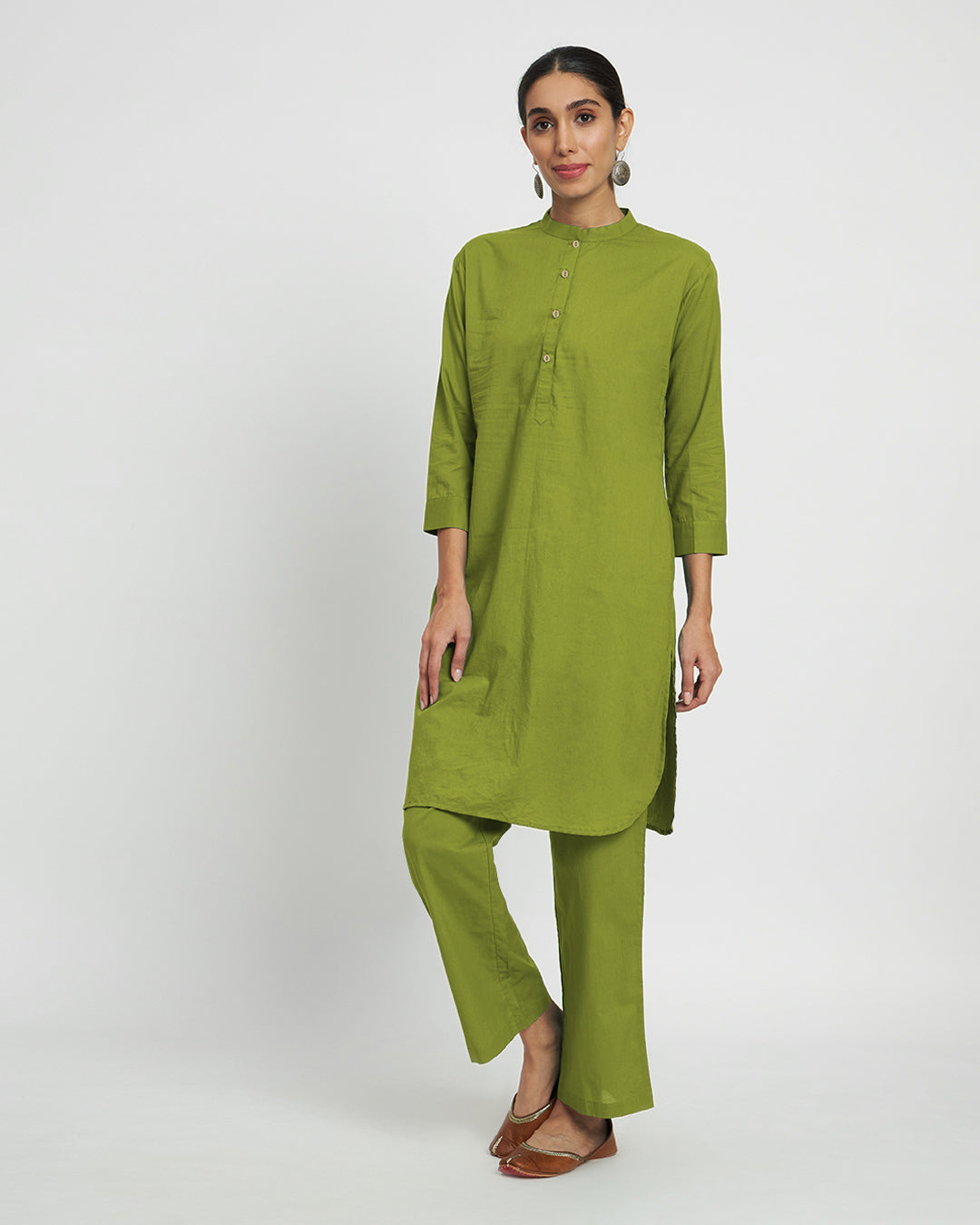 Sage Green Modern Mandarin Collar Solid Kurta (Without Bottoms)
