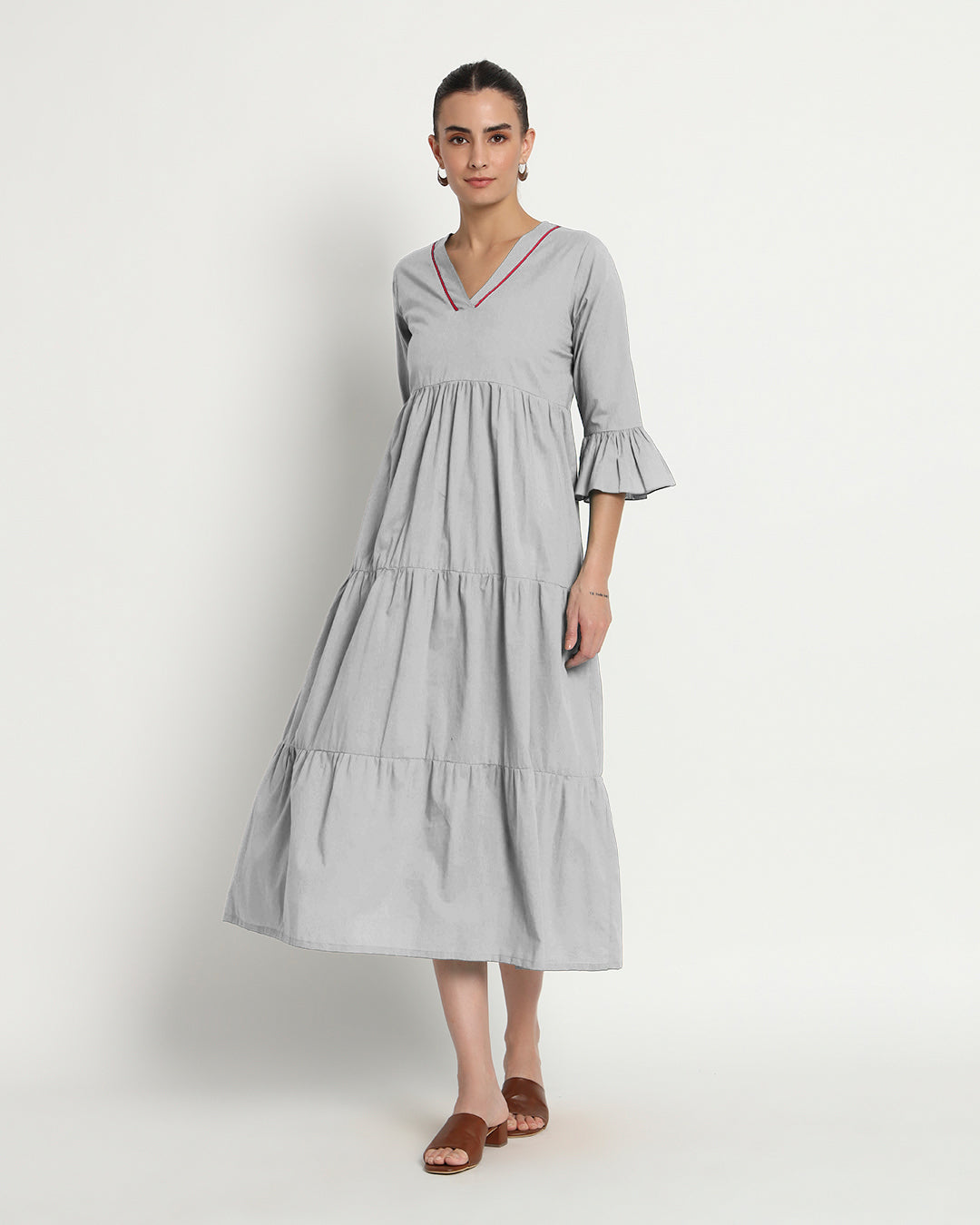 Iced Grey Flounce & Flow Maxi Dress