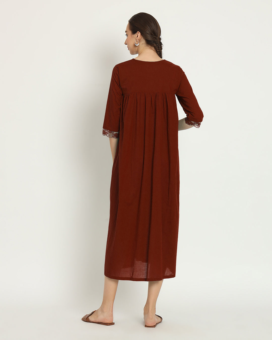 Russet Red V Neck Stylish Slumber Nightdress