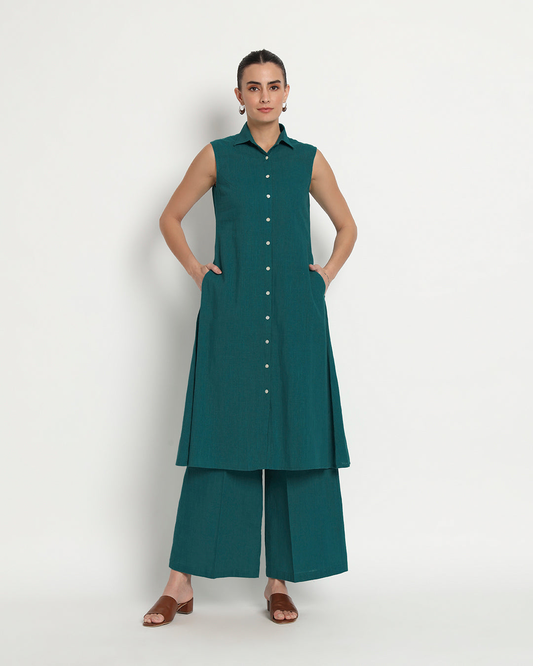 Deep Teal Artful A-Line Solid Co-ord Set